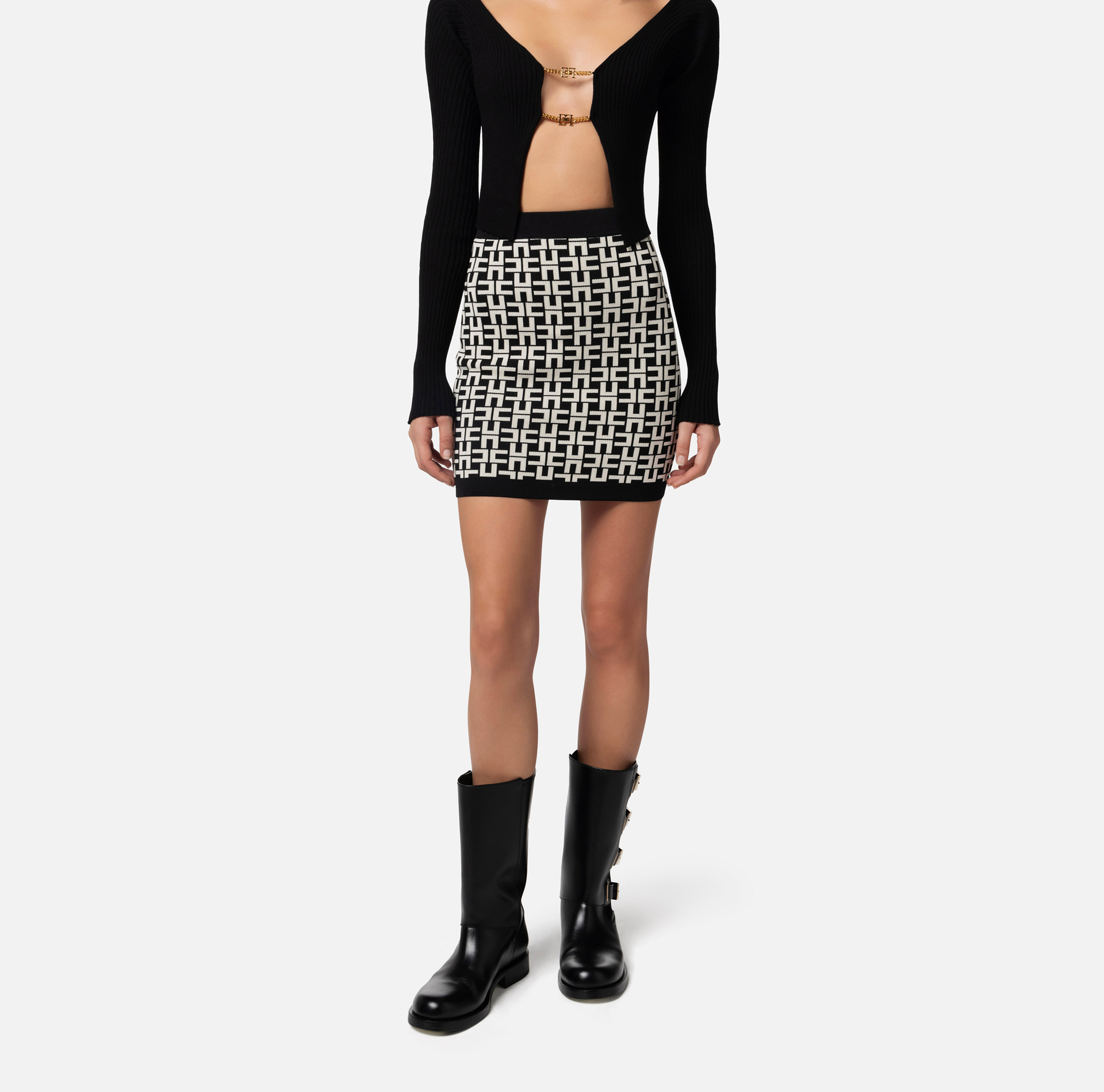 Jacquard logo viscose miniskirt - Elisabetta Franchi® Outlet