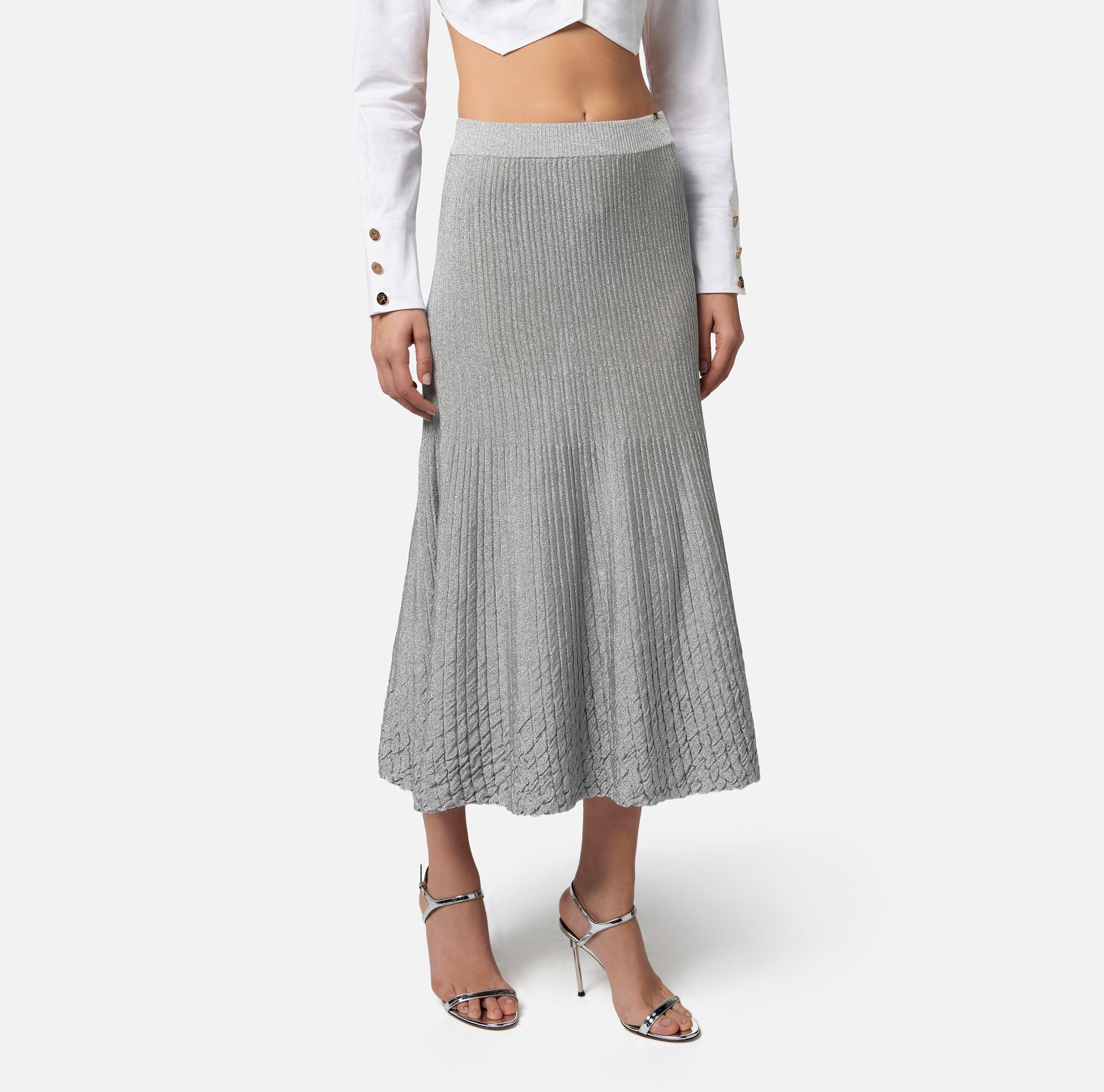 Gonna midi in viscosa metallizzata - Elisabetta Franchi® Outlet