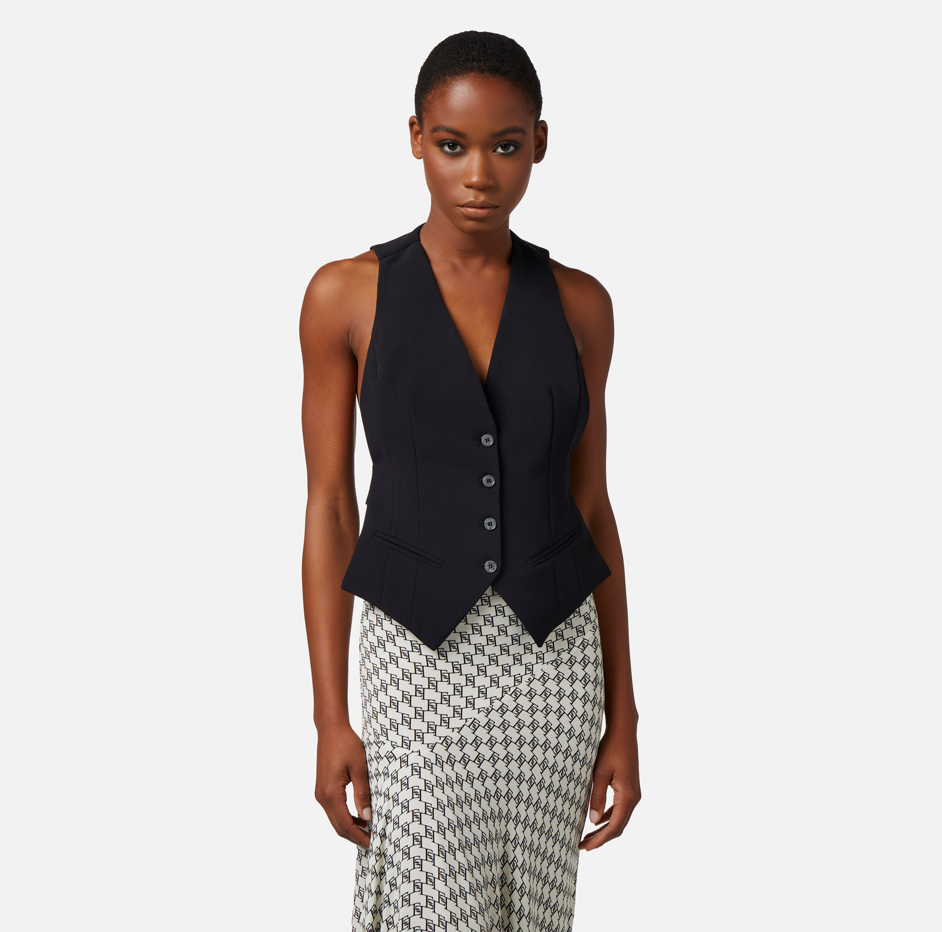Waistcoat in crêpe fabric with logo embroidery | Elisabetta Franchi® Outlet