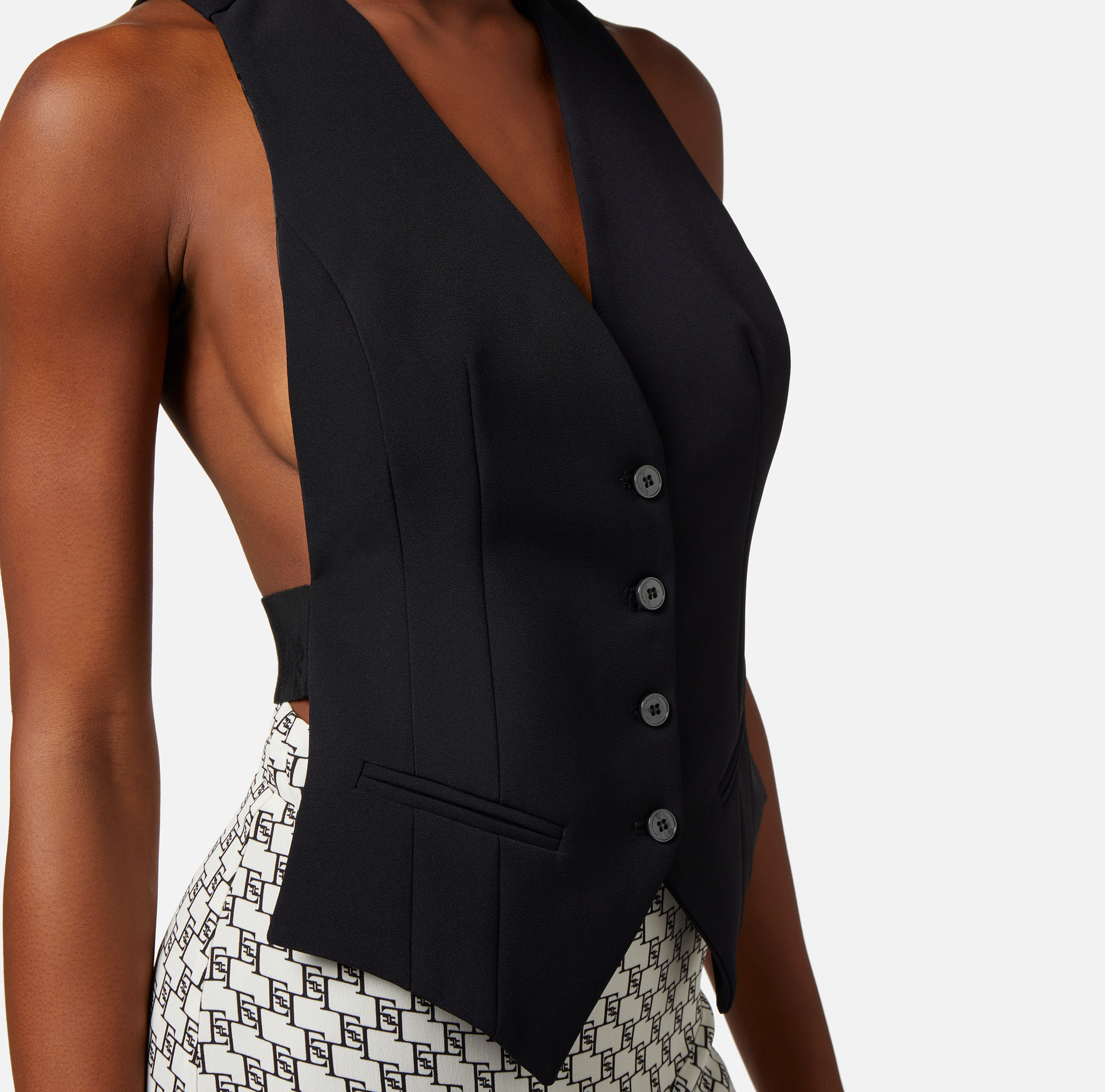 Waistcoat in crêpe fabric with logo embroidery | Elisabetta Franchi® Outlet