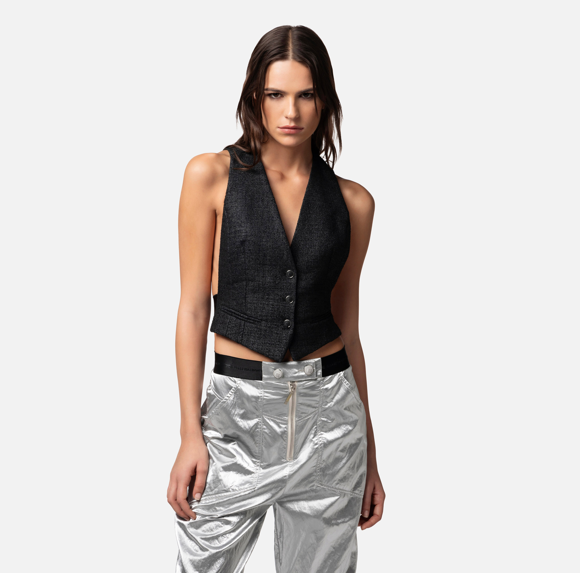 Laminated tweed waistcoat - Elisabetta Franchi® Outlet