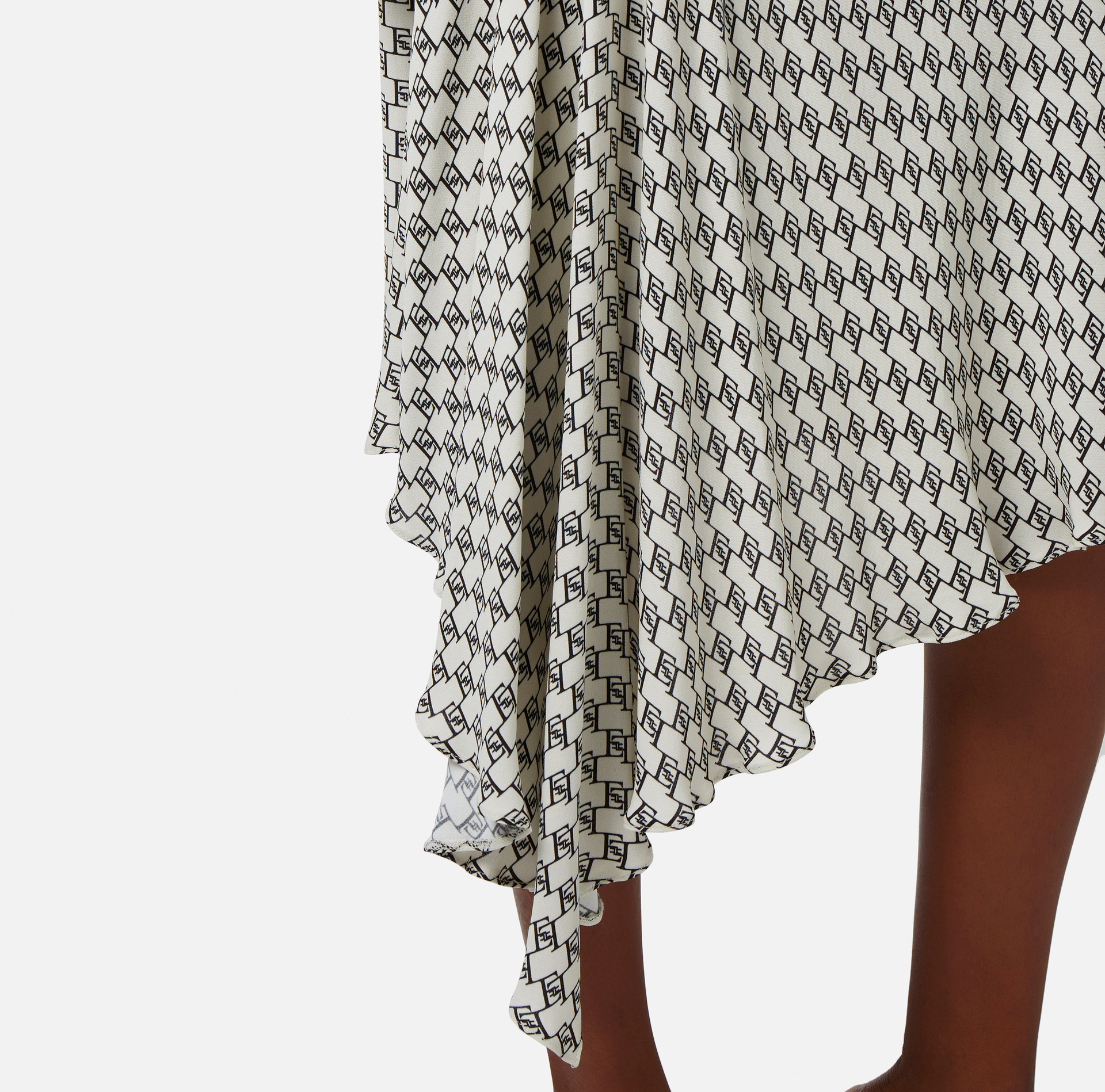 Logo print asymmetrical georgette midi skirt - Elisabetta Franchi® Outlet