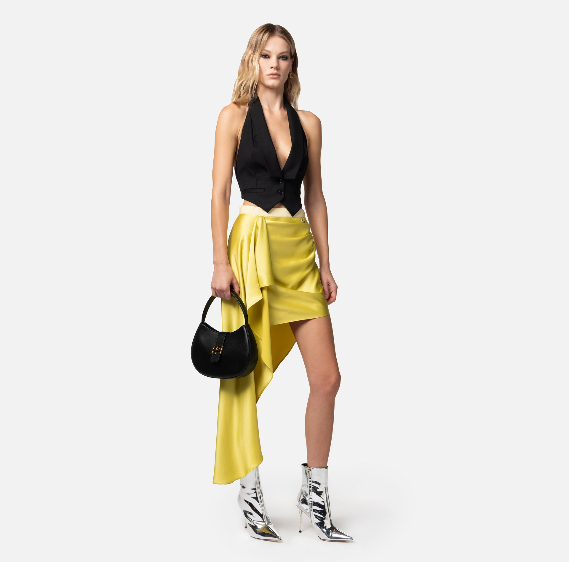 Miniskirt in crêpe fabric with draping - Elisabetta Franchi® Outlet