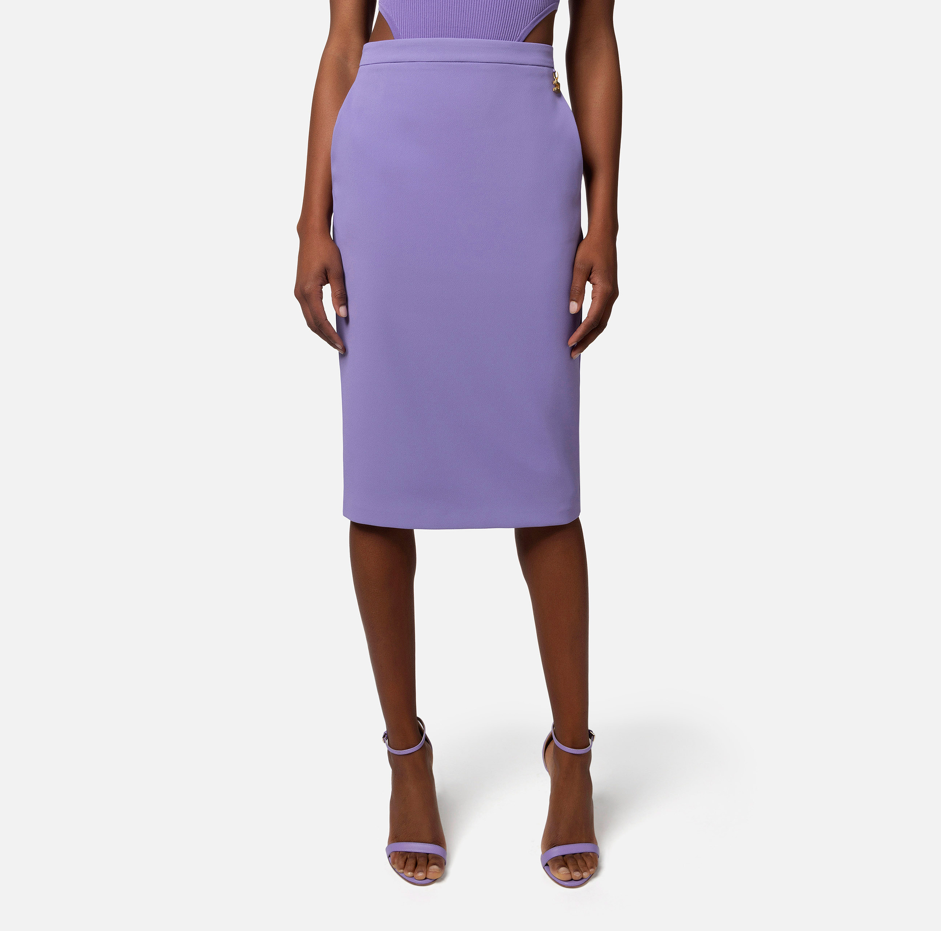 Midi skirt in stretch crêpe fabric with charms | Elisabetta Franchi® Outlet