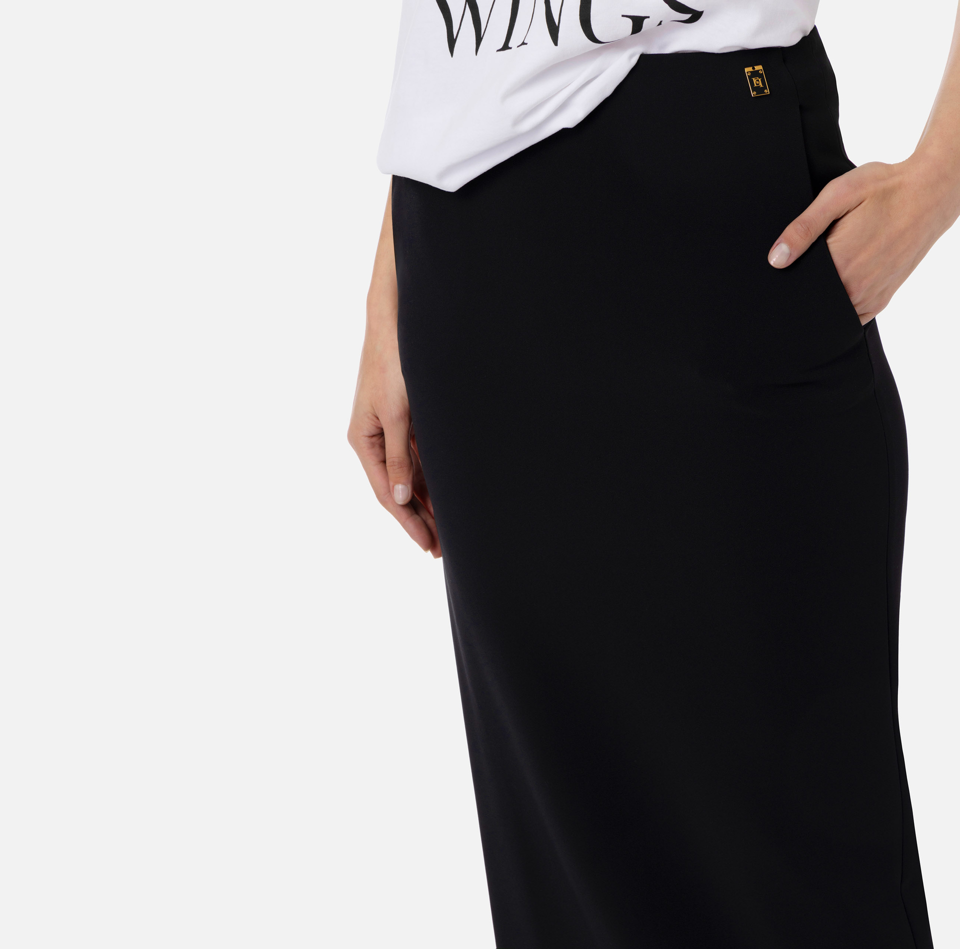 Long skirt in lightweight crêpe fabric with side slit - Elisabetta Franchi® Outlet