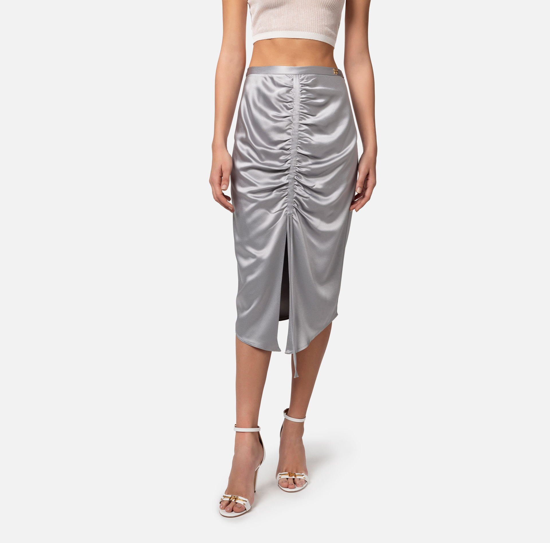 Draped satin crêpe midi skirt - Elisabetta Franchi® Outlet
