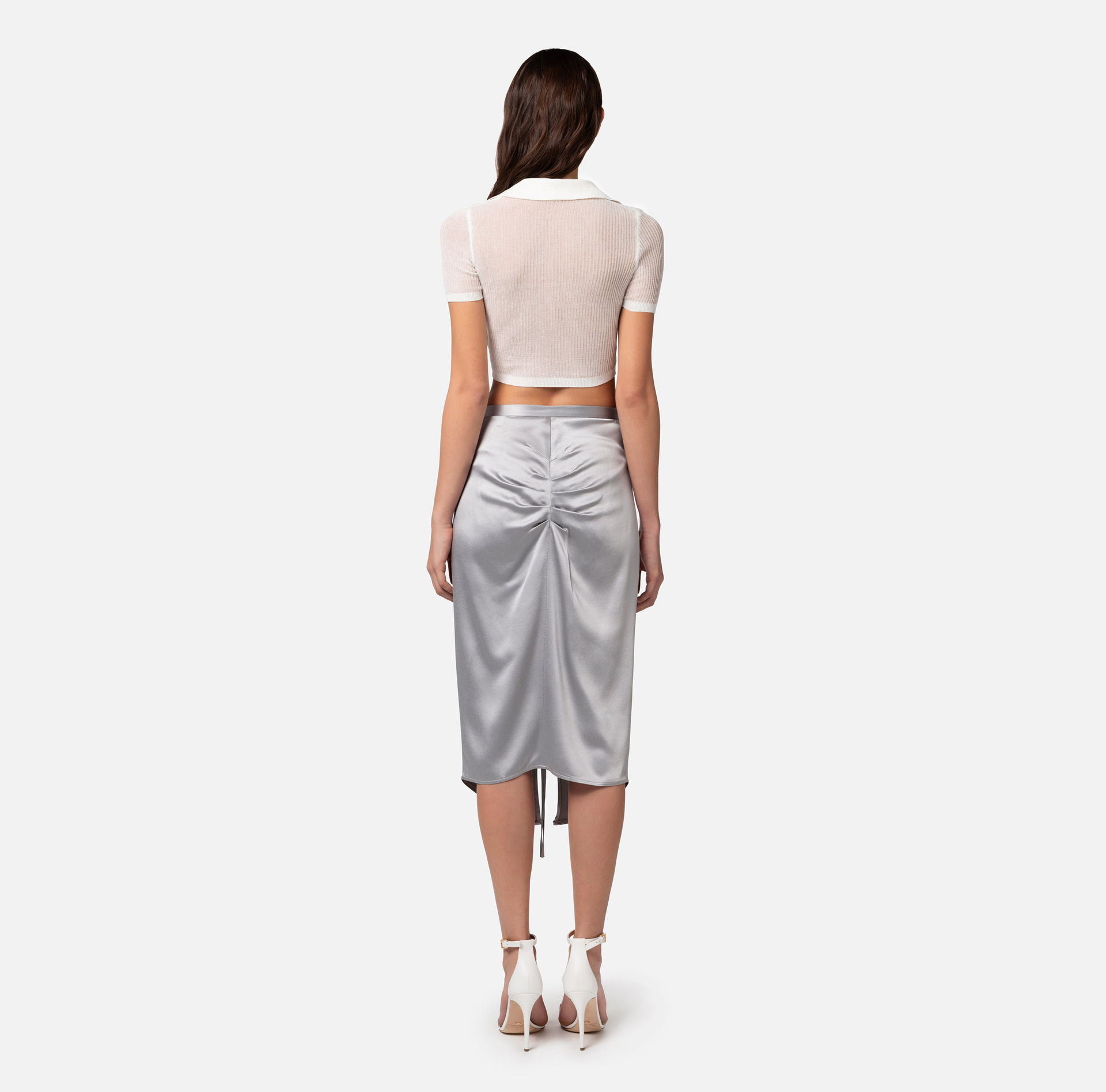 Draped satin crêpe midi skirt - Elisabetta Franchi® Outlet