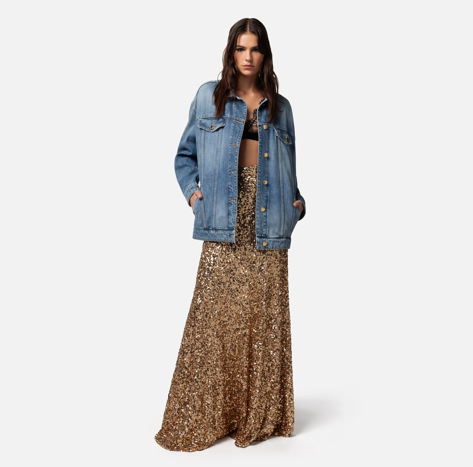 Langer Rock aus Tüll mit Pailletten - Elisabetta Franchi® Outlet