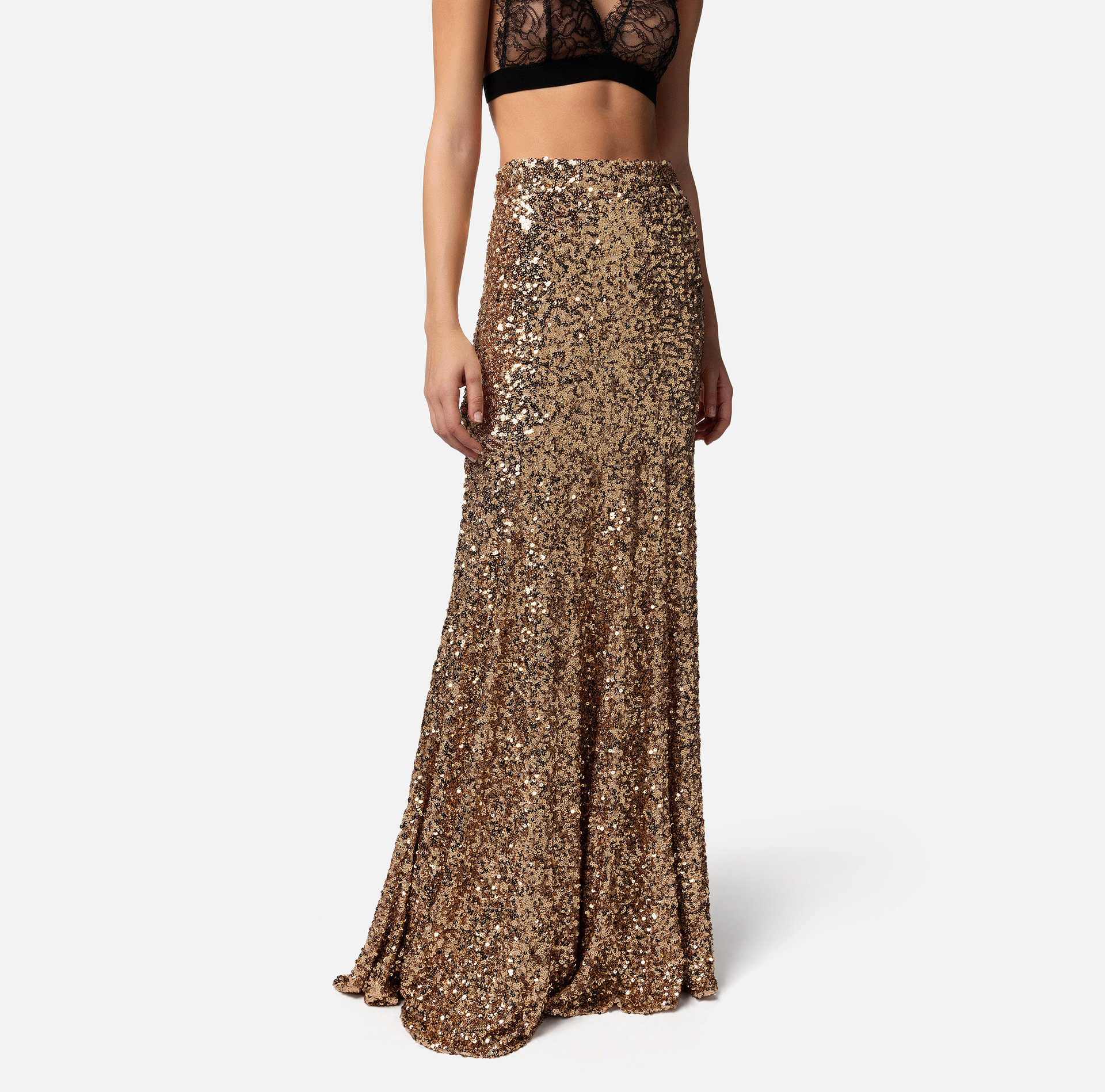 Langer Rock aus Tüll mit Pailletten - Elisabetta Franchi® Outlet