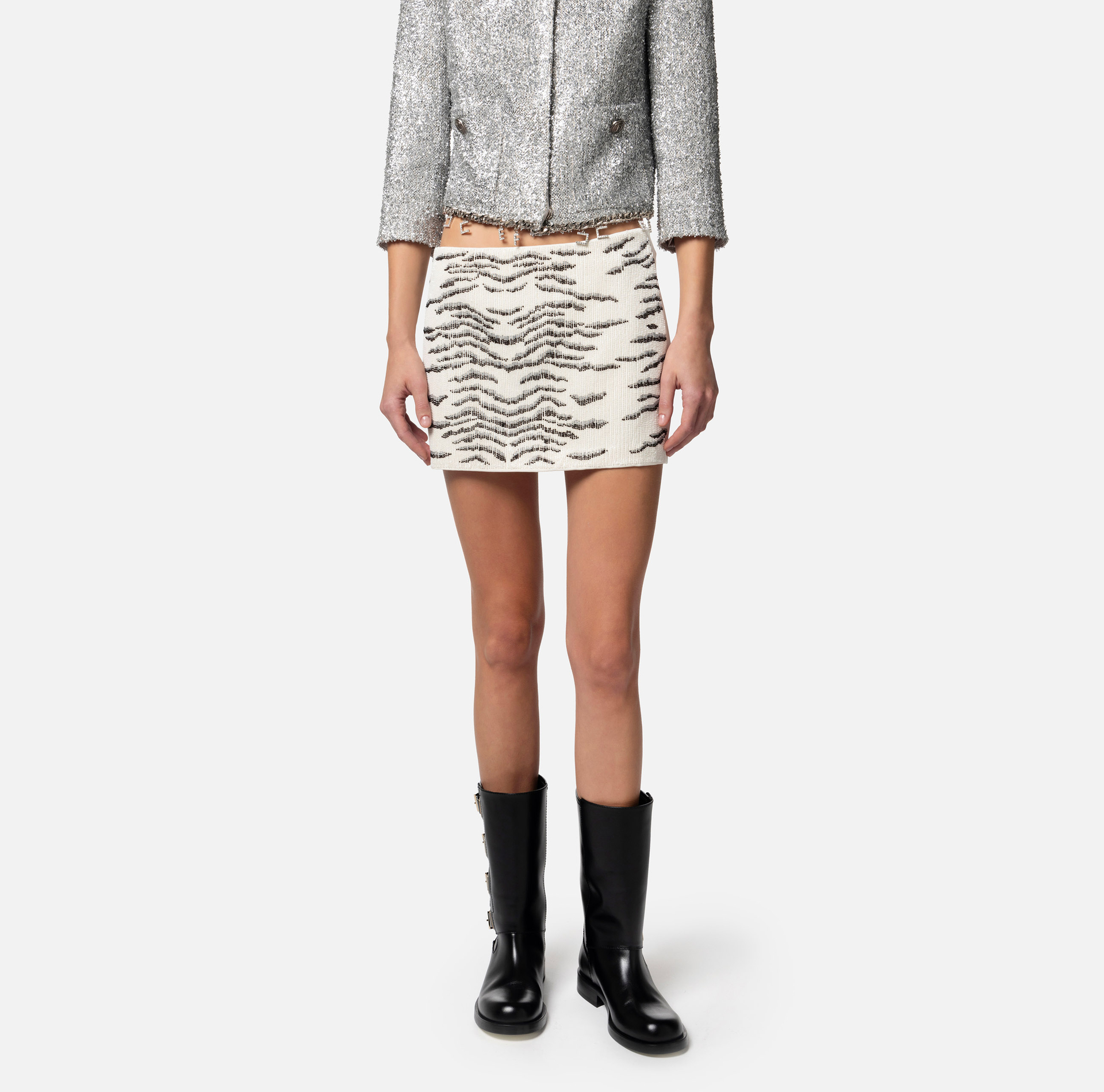 Mini-jupe en crêpe avec broderie animalier - Elisabetta Franchi® Outlet