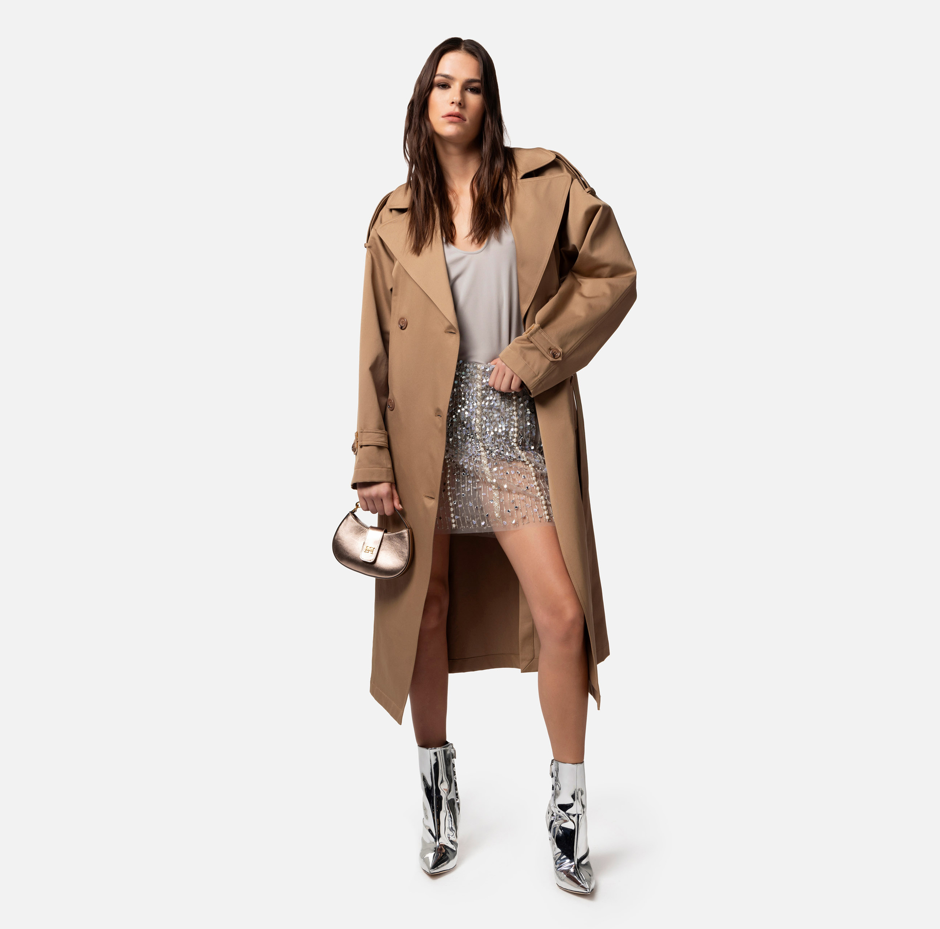 Miniskirt in embroidered tulle - Elisabetta Franchi® Outlet