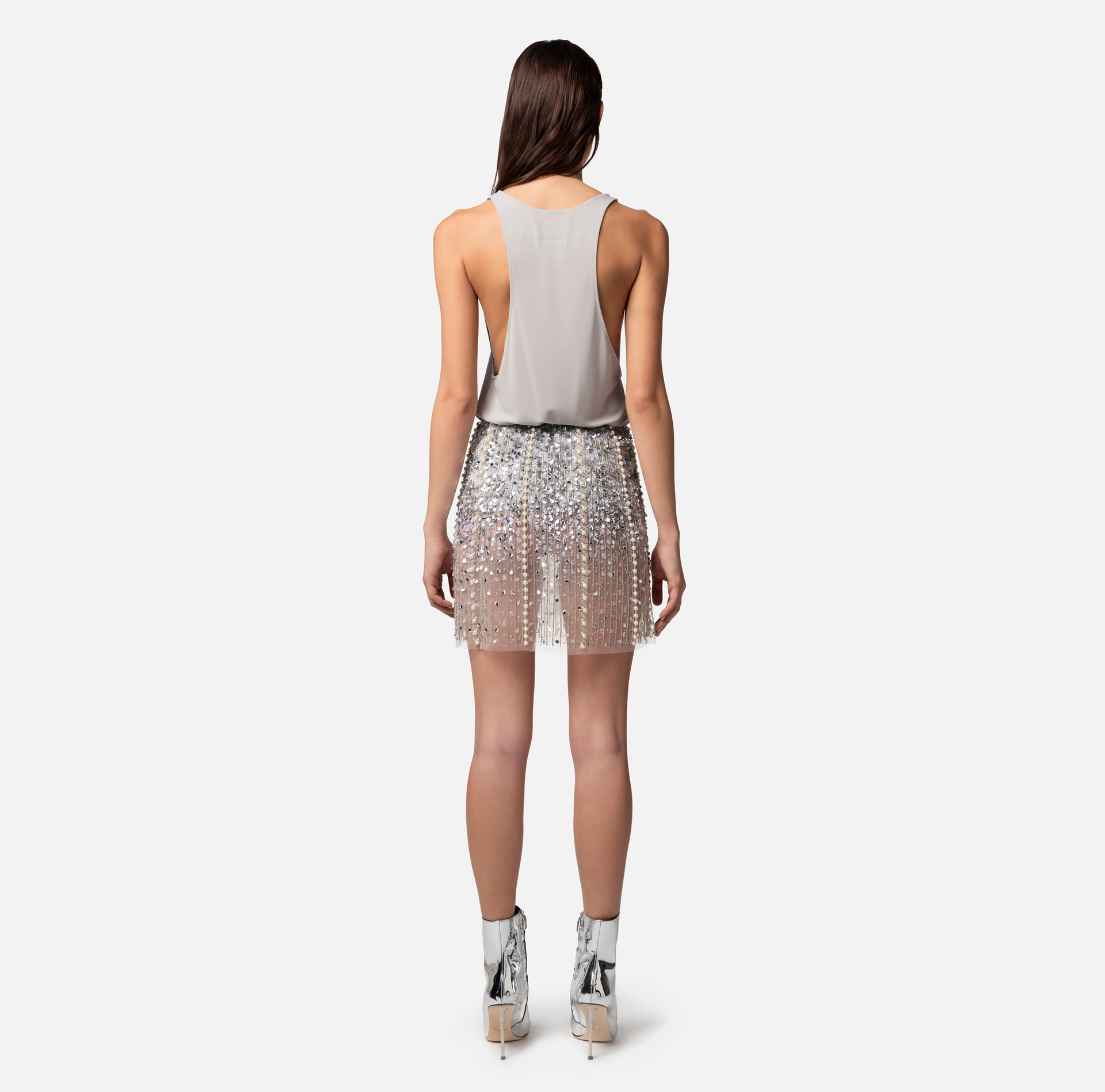 Miniskirt in embroidered tulle - Elisabetta Franchi® Outlet