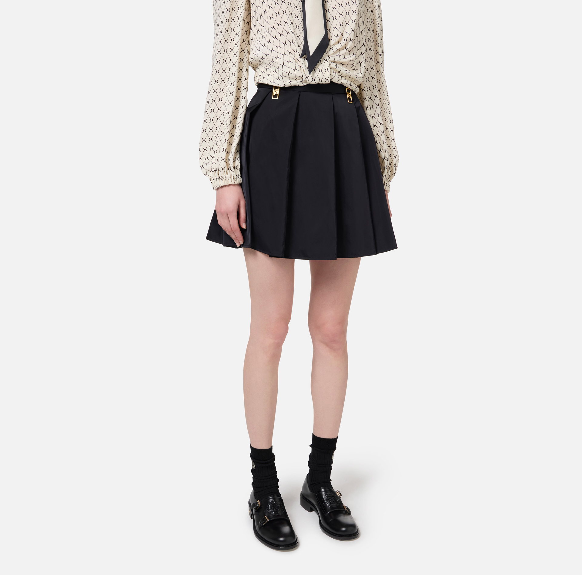 Pleated miniskirt in technical nylon with zip | Elisabetta Franchi® Outlet