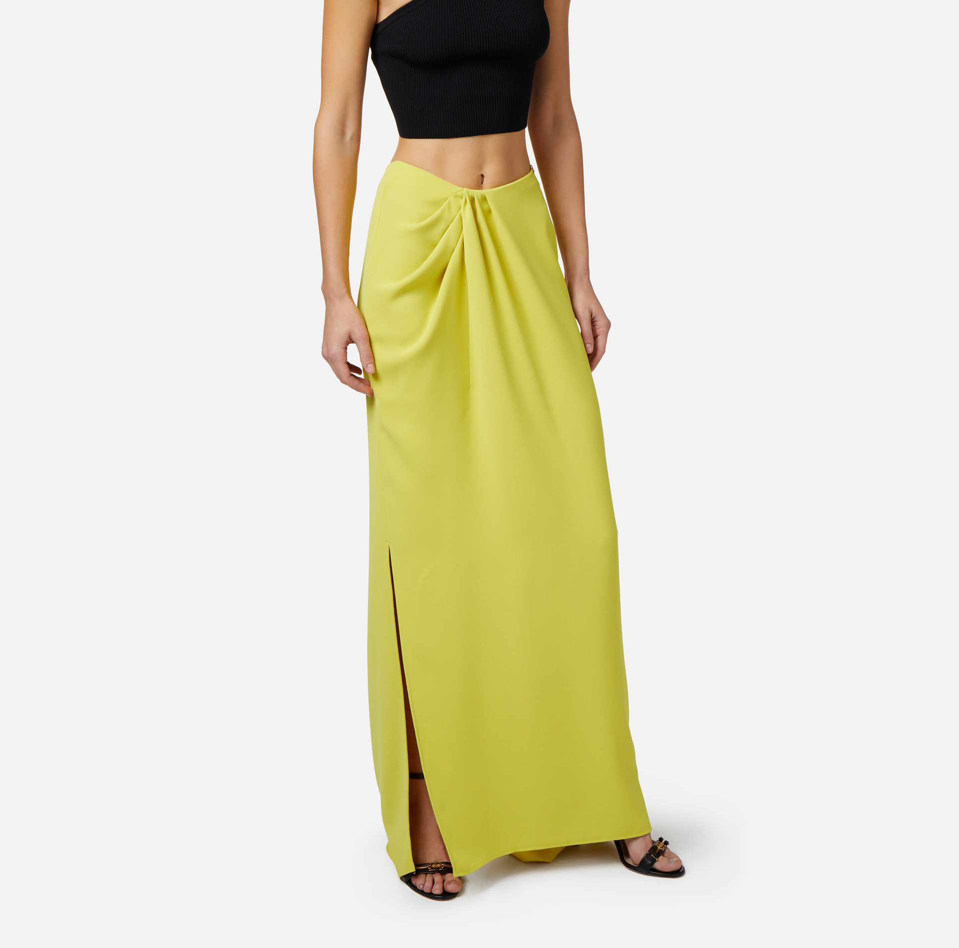 Crêpe long skirt with drape - Elisabetta Franchi® Outlet