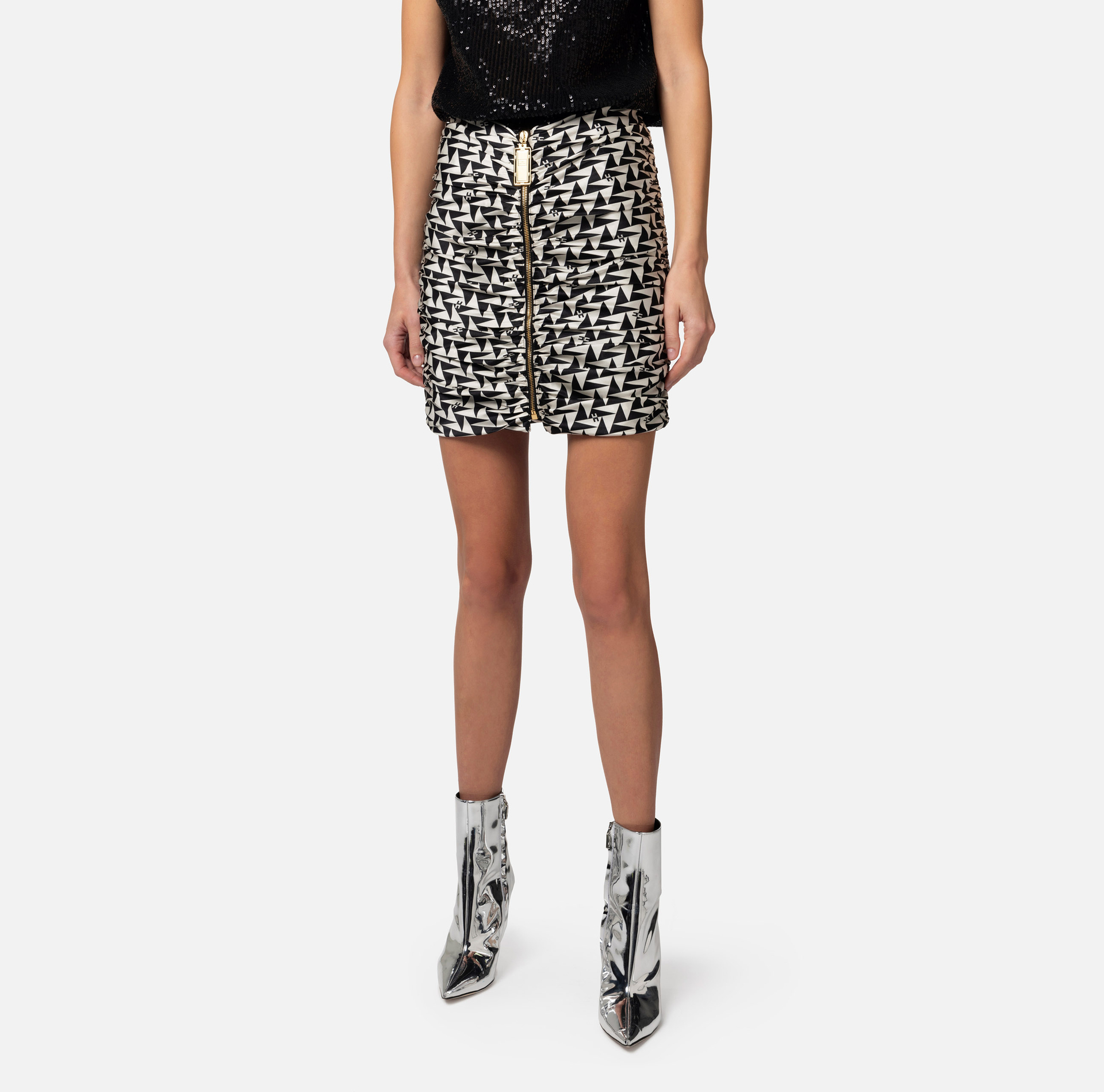 Printed satin draped miniskirt - Elisabetta Franchi® Outlet