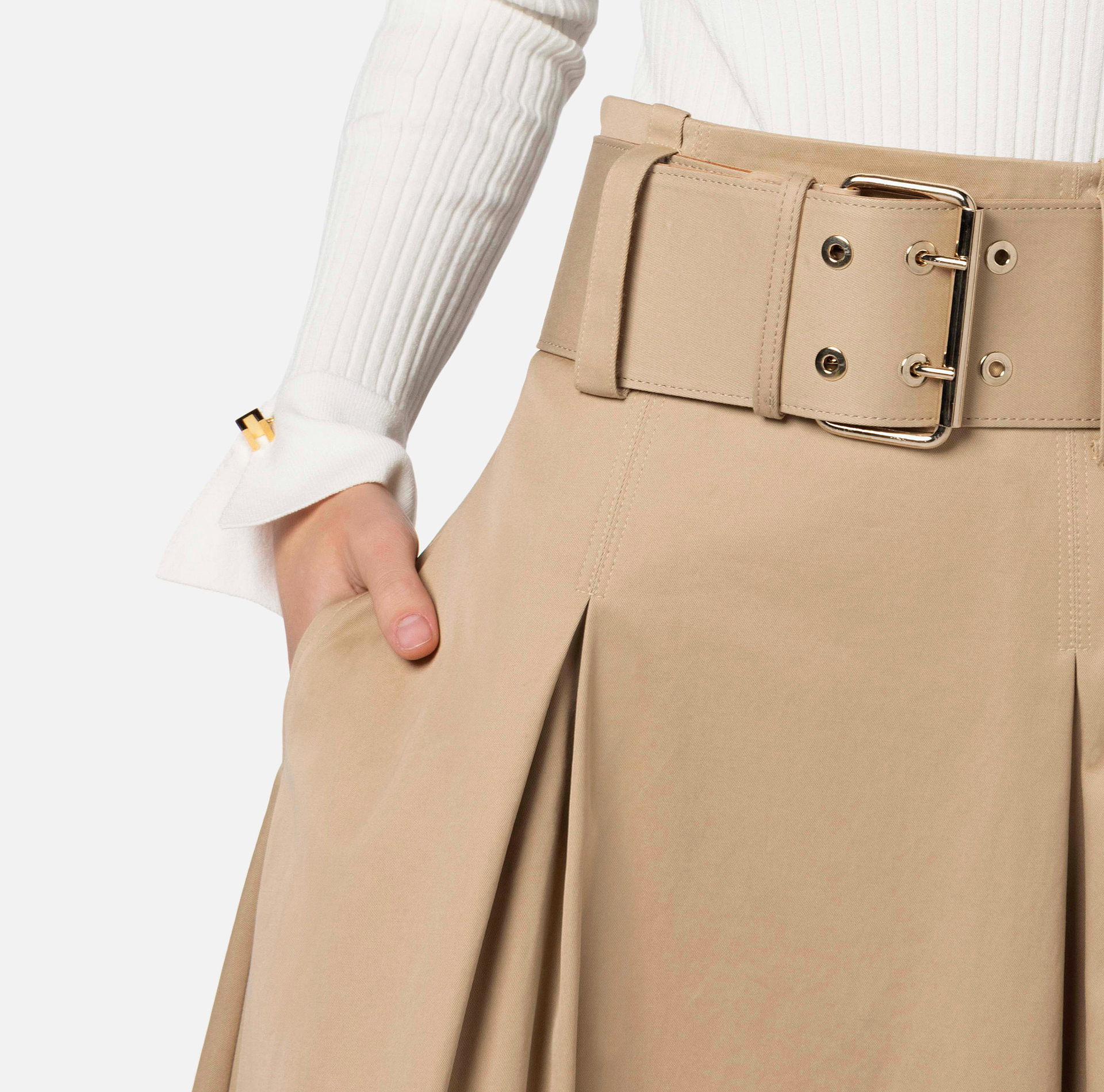 Stretch cotton midi skirt with belt - Elisabetta Franchi® Outlet