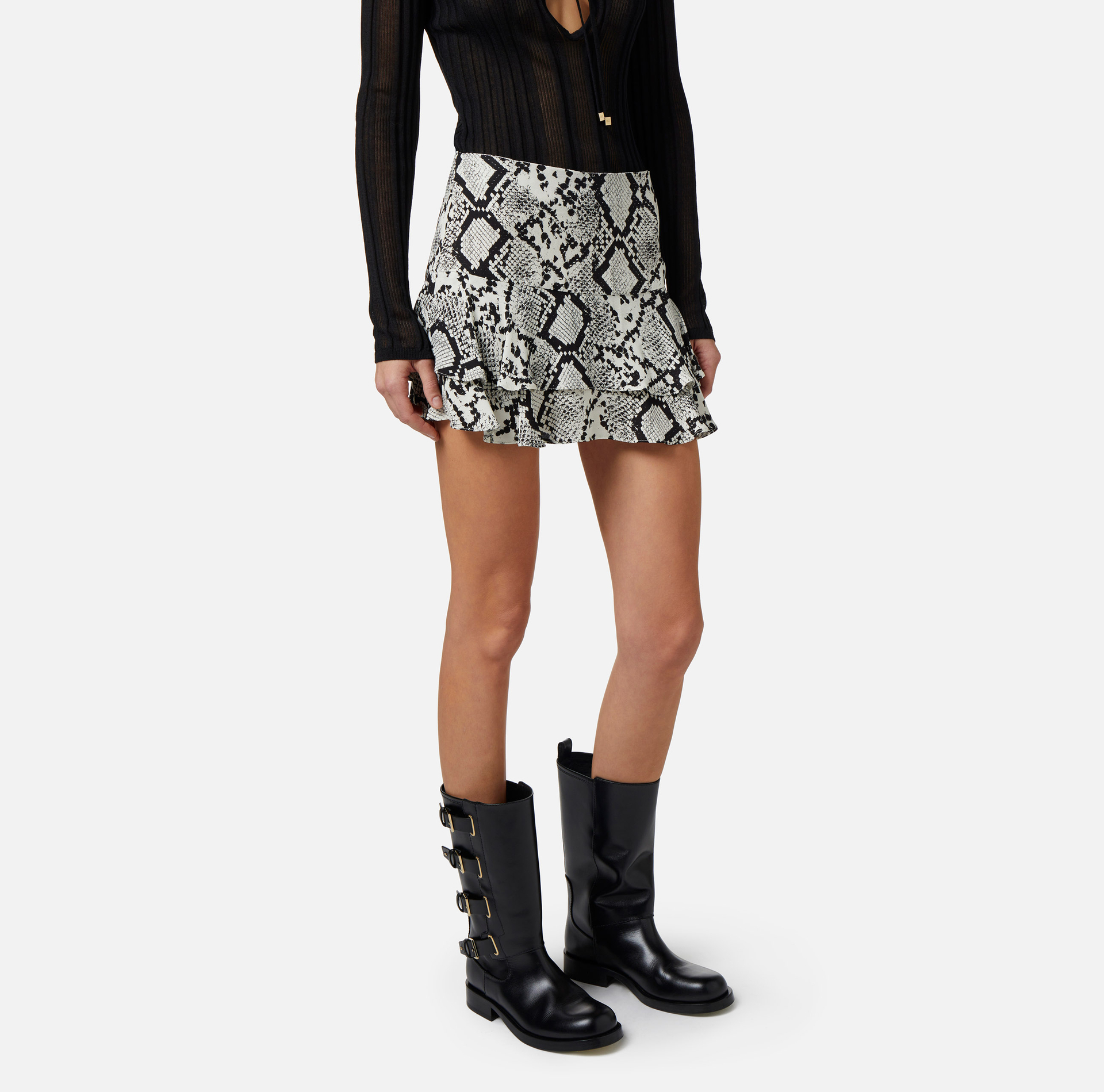 Miniskirt in viscose georgette fabric with python print - Elisabetta Franchi® Outlet