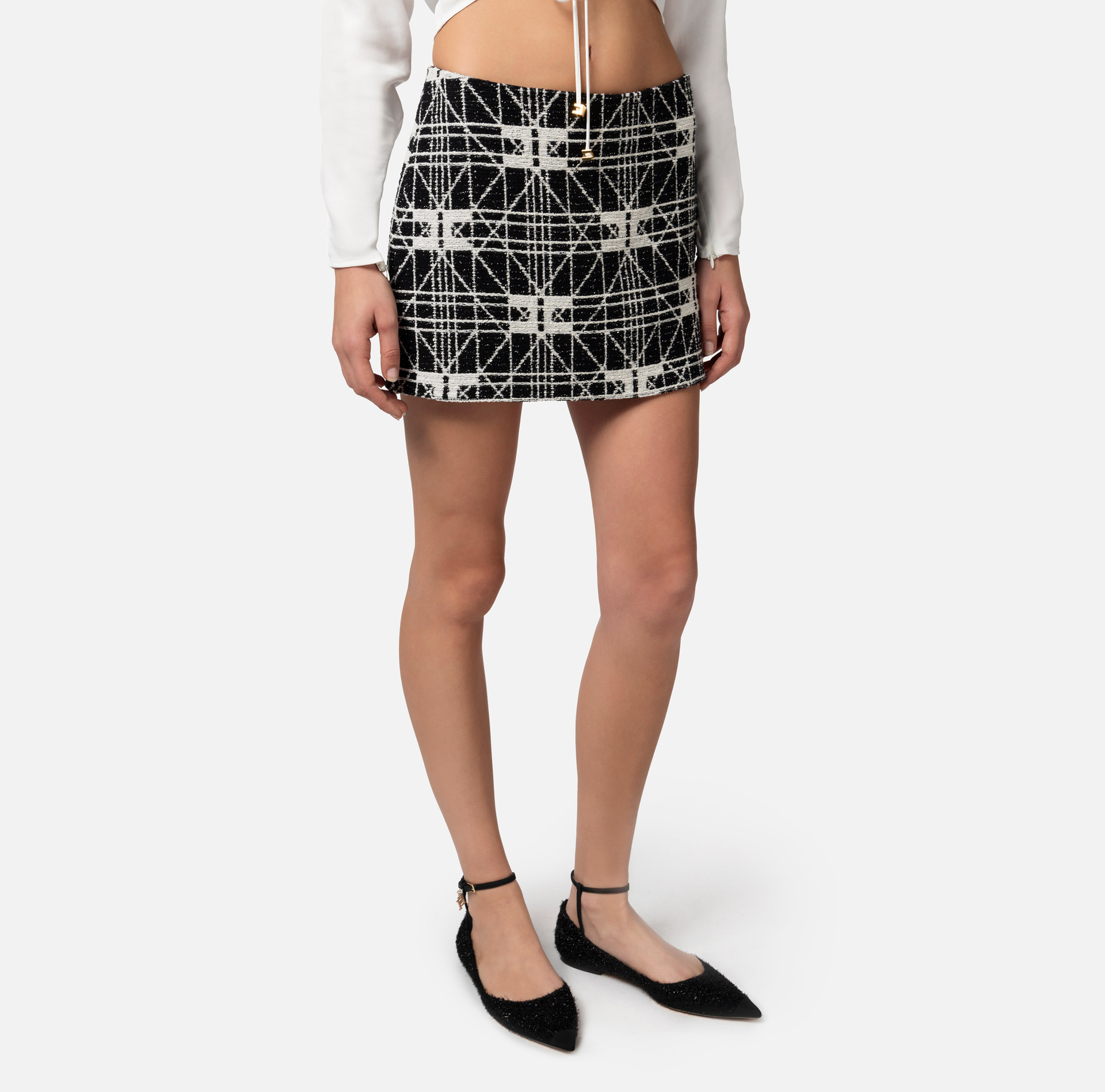 Miniskirt in jacquard tweed - Elisabetta Franchi® Outlet
