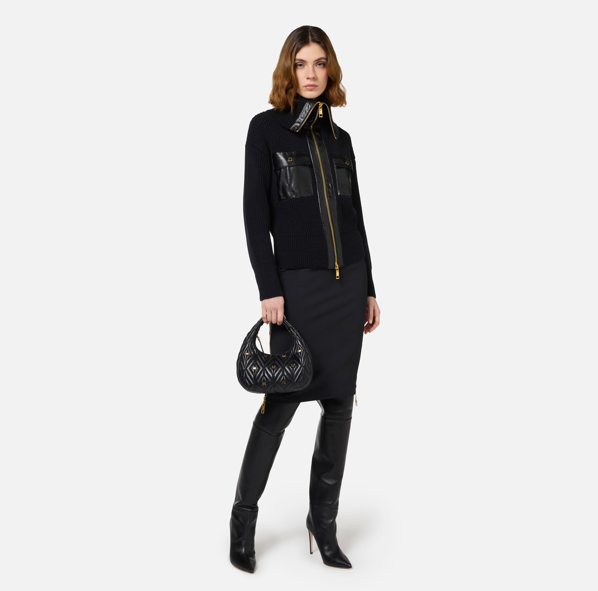 Midi skirt in crêpe fabric with zip | Elisabetta Franchi® Outlet