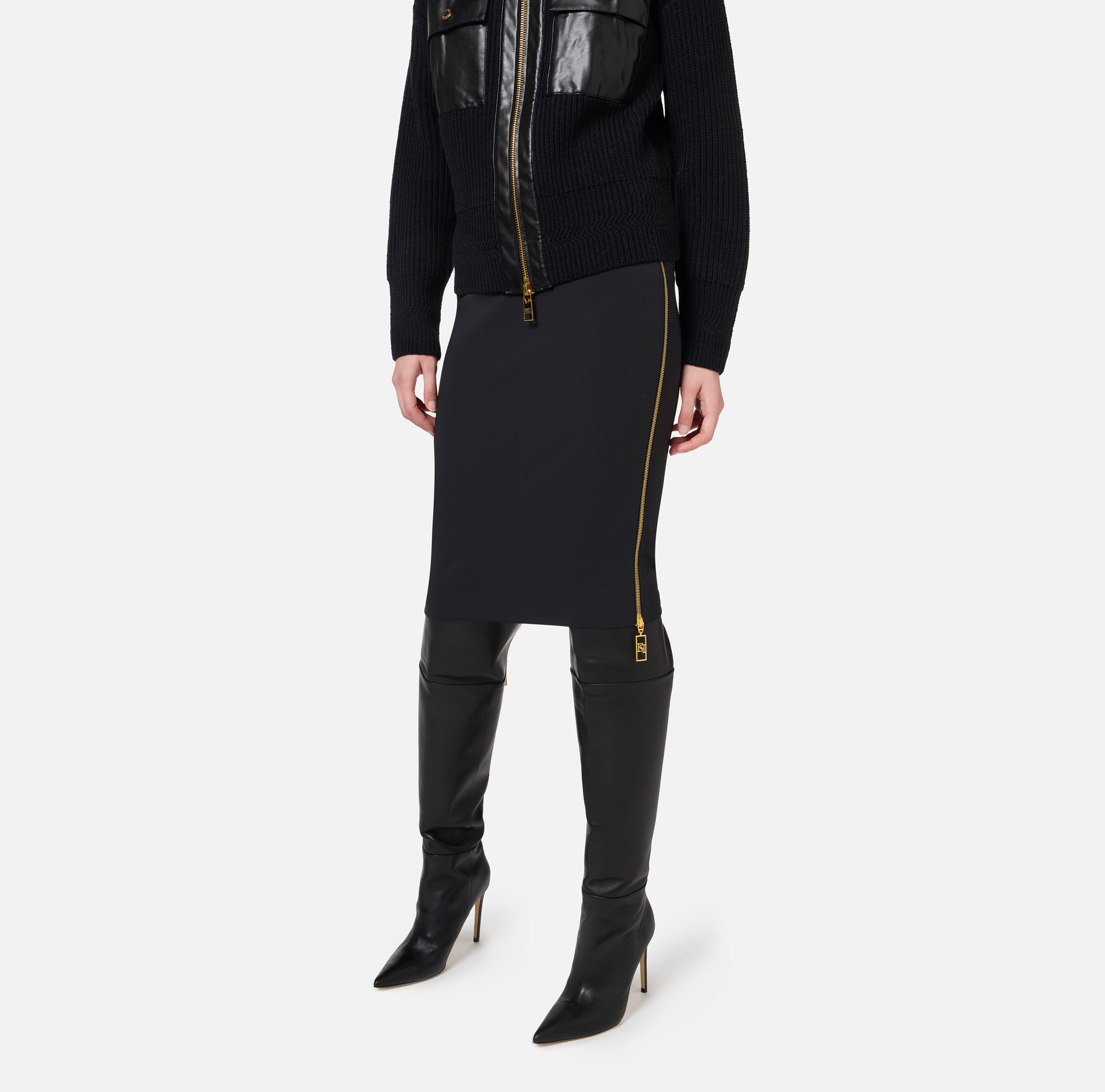 Midi skirt in crêpe fabric with zip - Elisabetta Franchi® Outlet