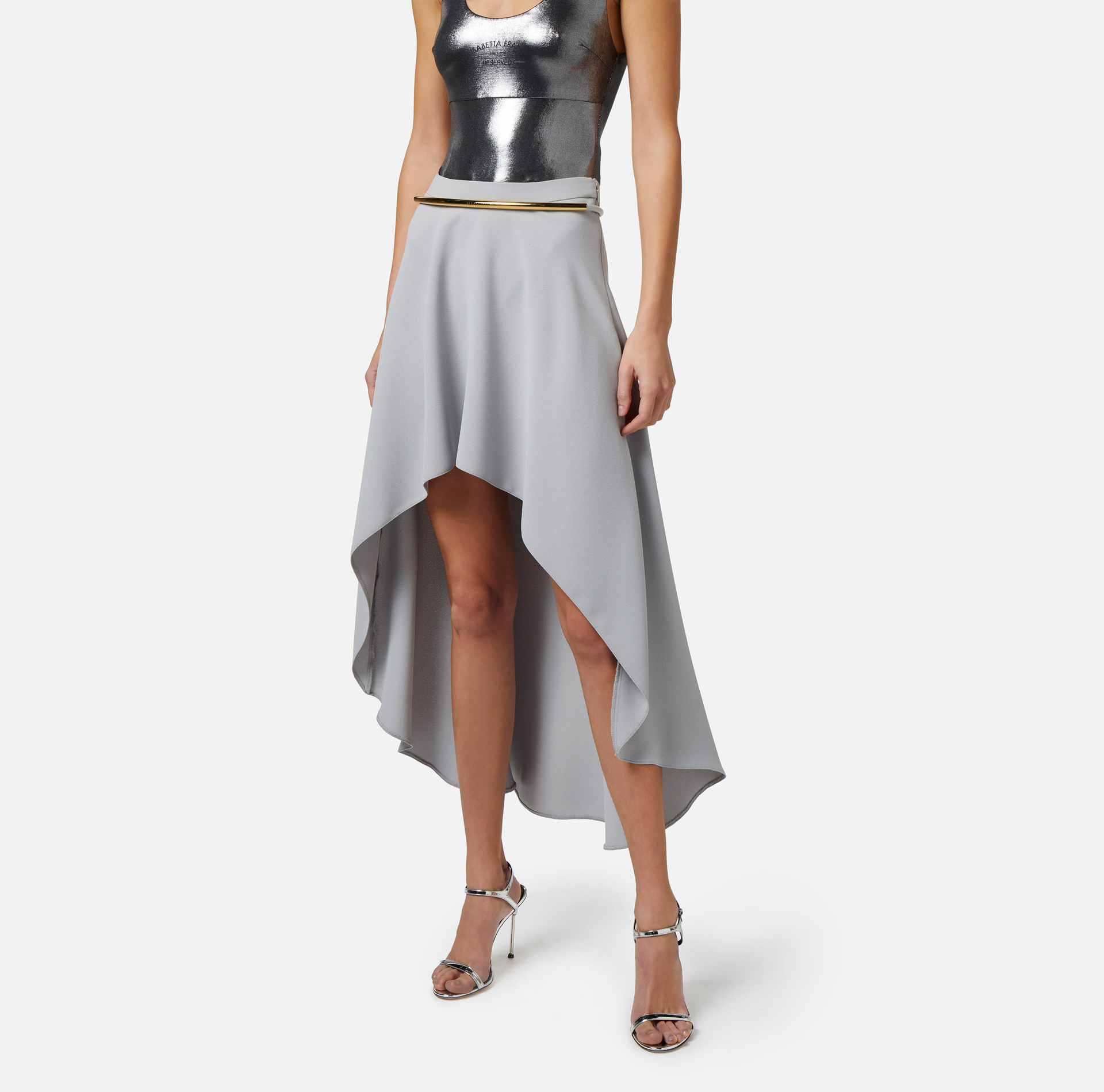 Asymmetric midi skirt in crêpe fabric - Elisabetta Franchi® Outlet