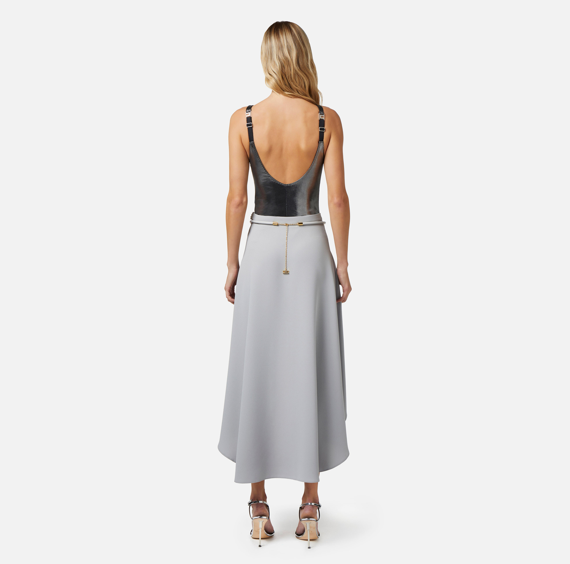 Asymmetric midi skirt in crêpe fabric - Elisabetta Franchi® Outlet