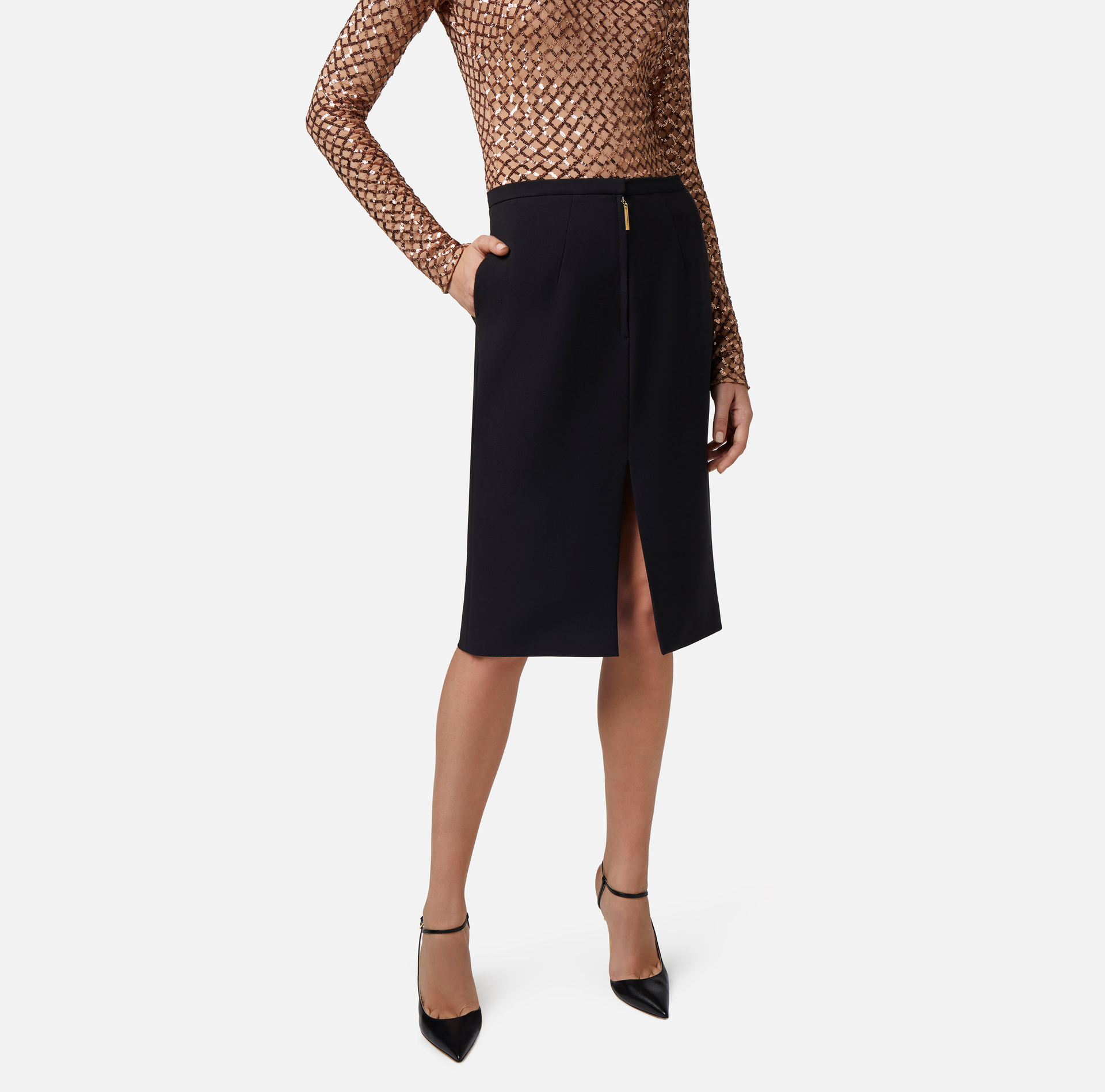 Midi skirt in lurex tweed fabric | Elisabetta Franchi® Outlet