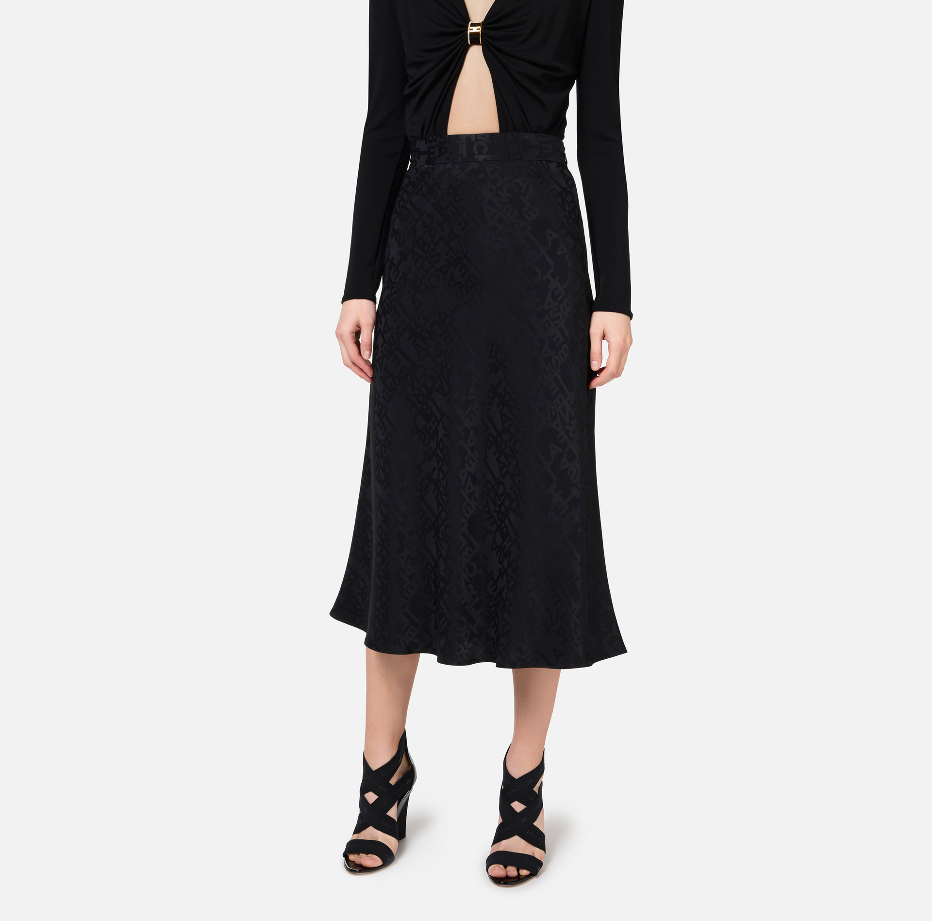 Gonna midi in crêpe jaquard lettering - Elisabetta Franchi® Outlet