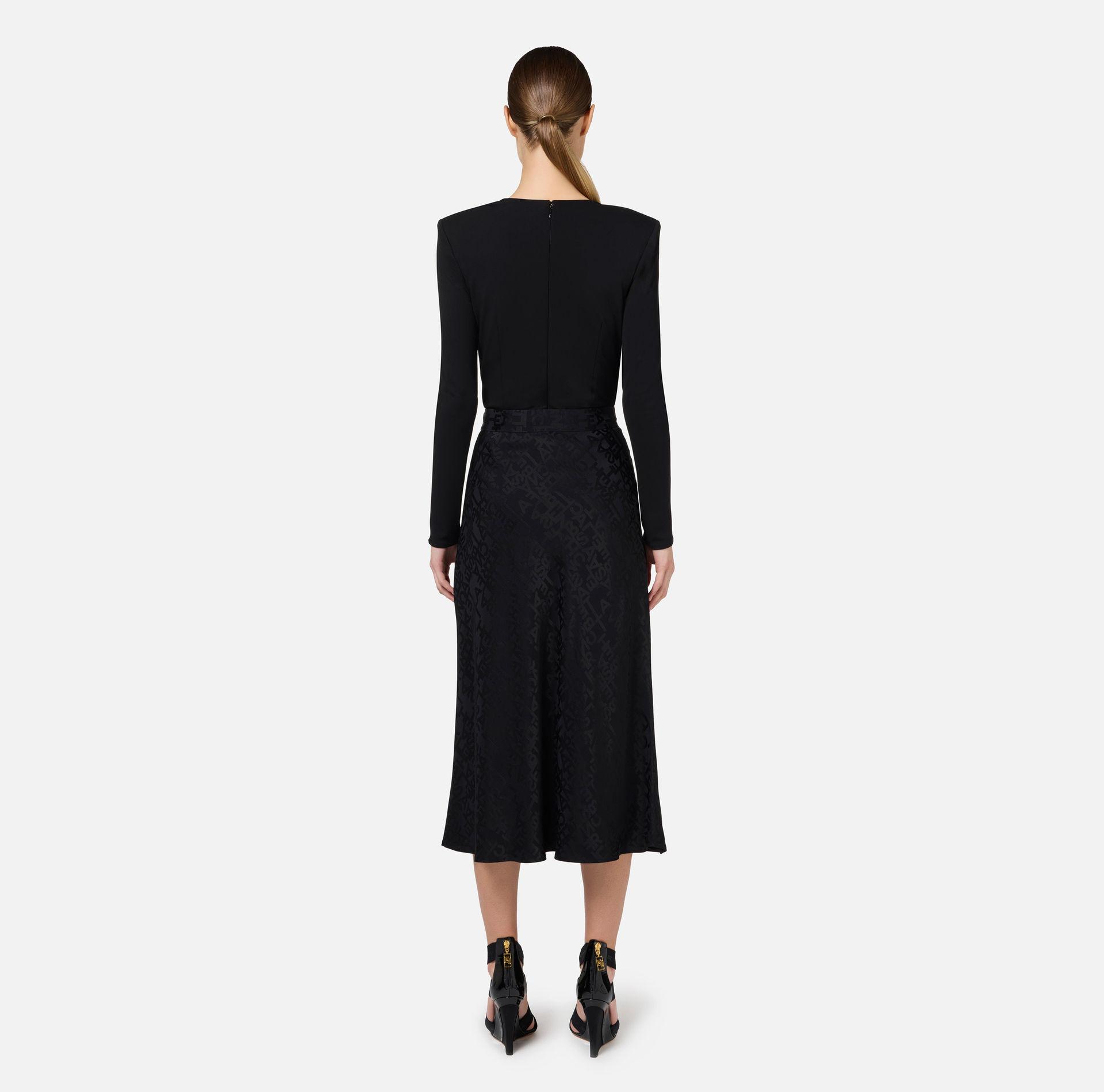 Gonna midi in crêpe jaquard lettering - Elisabetta Franchi® Outlet