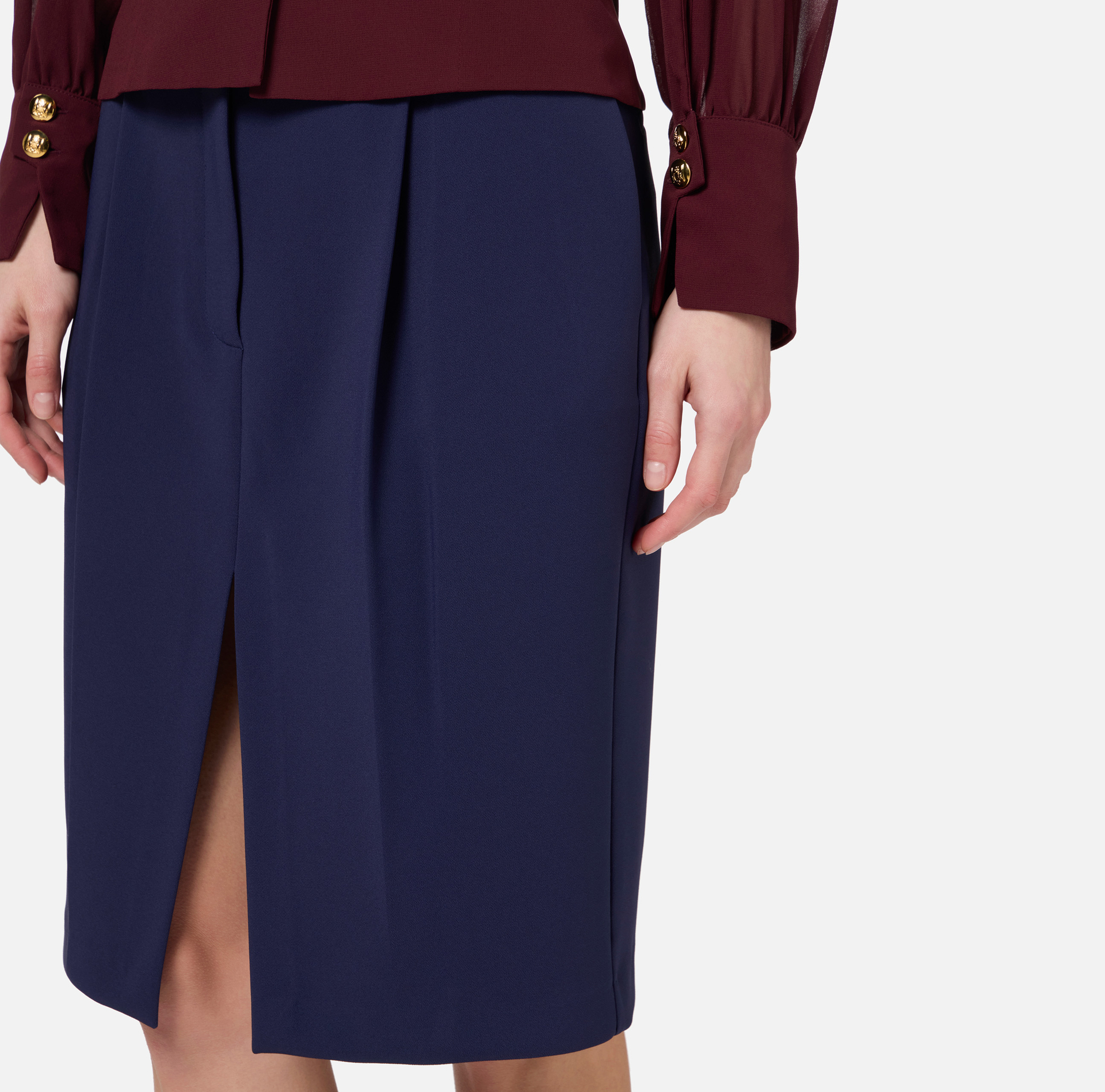Gonna midi in crêpe stretch con pinces - Elisabetta Franchi® Outlet