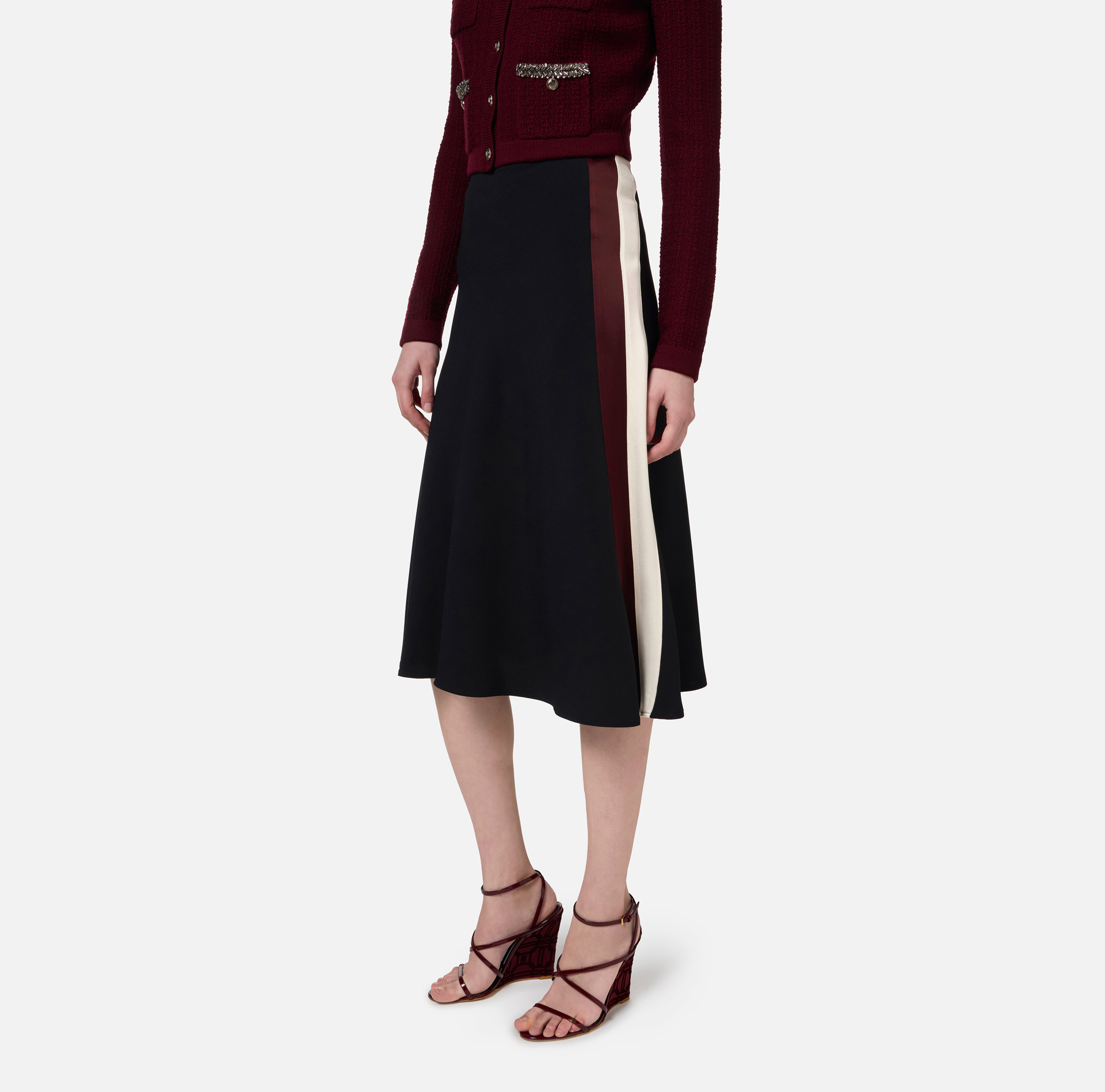Midi-Rock aus Satin-Crêpe mit Seiten - Elisabetta Franchi® Outlet