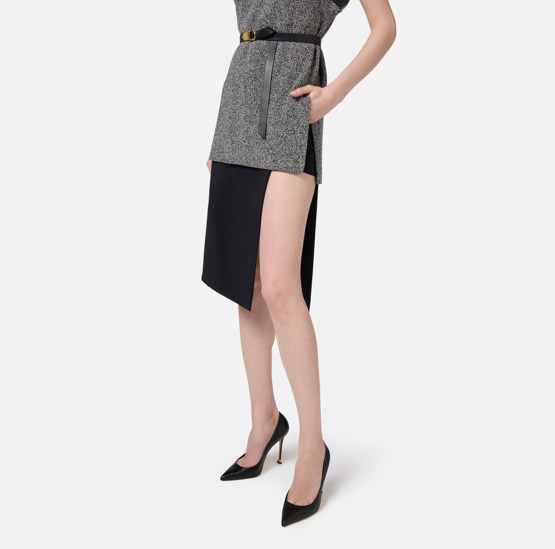 Midi skirt in stretch crêpe fabric with shorts - Elisabetta Franchi® Outlet