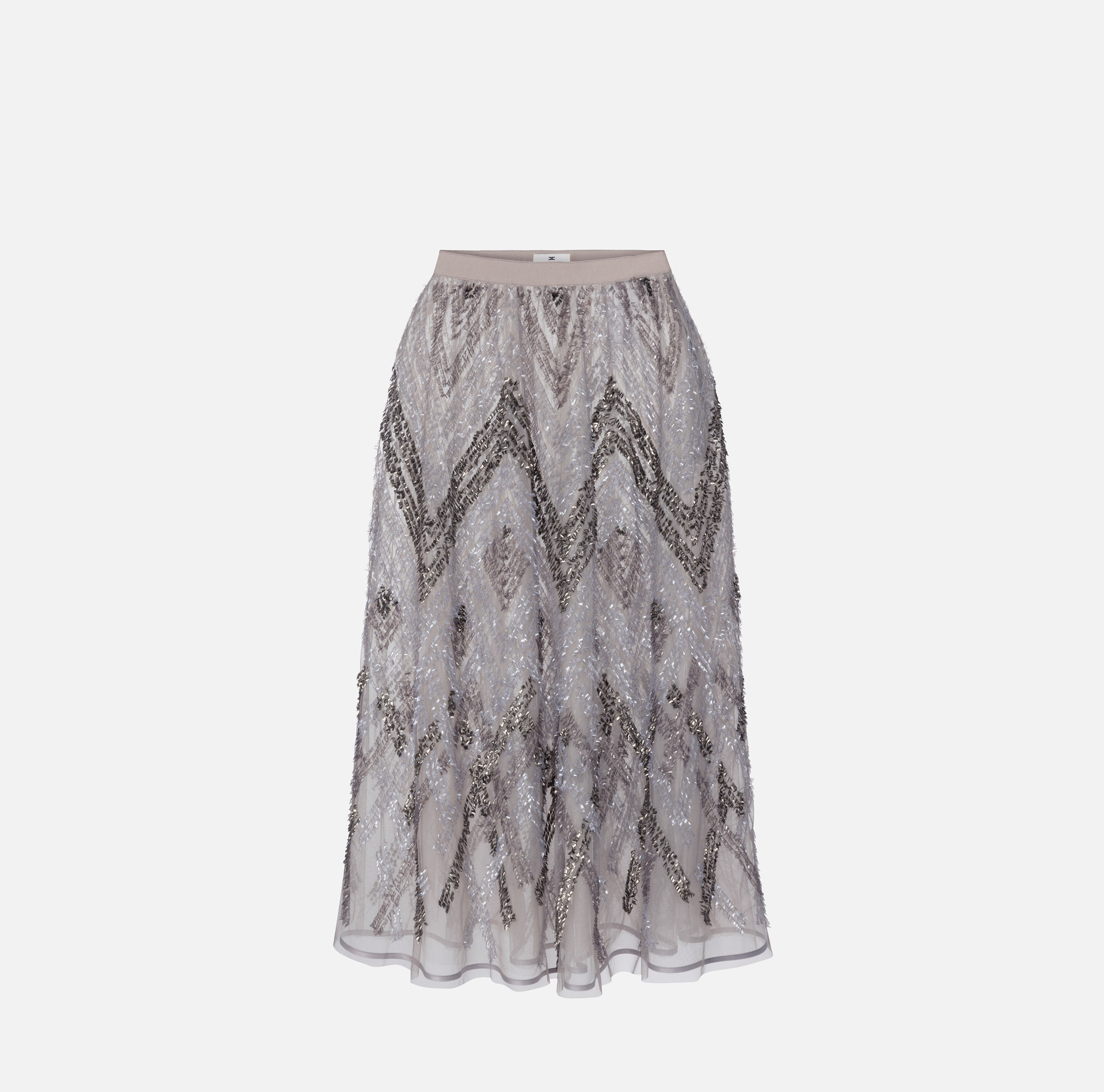 Midi-Rock aus Tüll mit Pailletten-Stickerei im Chevron-Muster - Elisabetta Franchi® Outlet