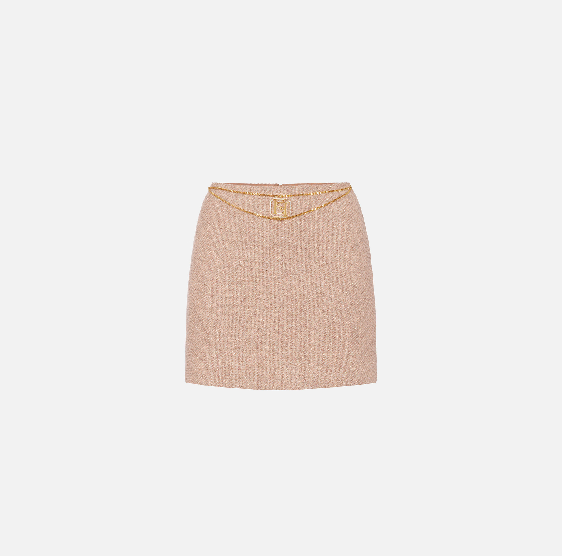 Mini-jupe en tweed laminé avec accessoire logo - Elisabetta Franchi® Outlet