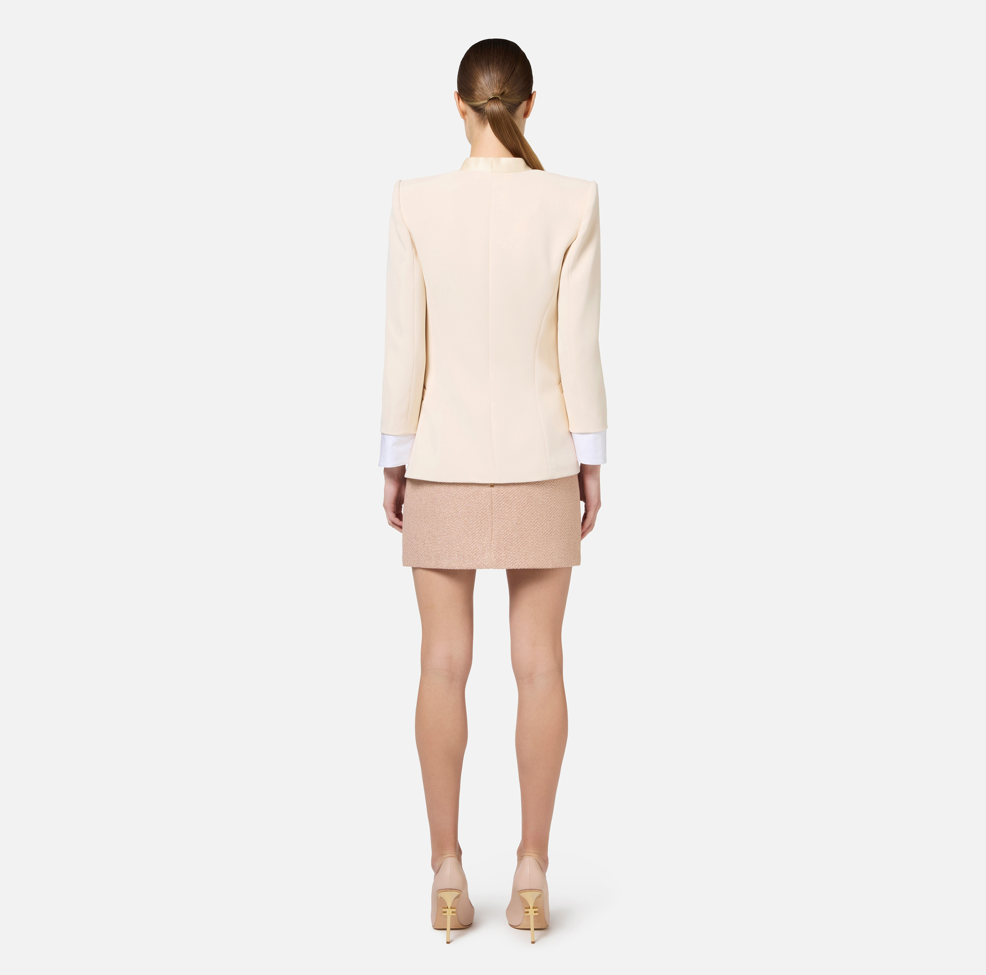 Mini-jupe en tweed laminé avec accessoire logo | Elisabetta Franchi® Outlet