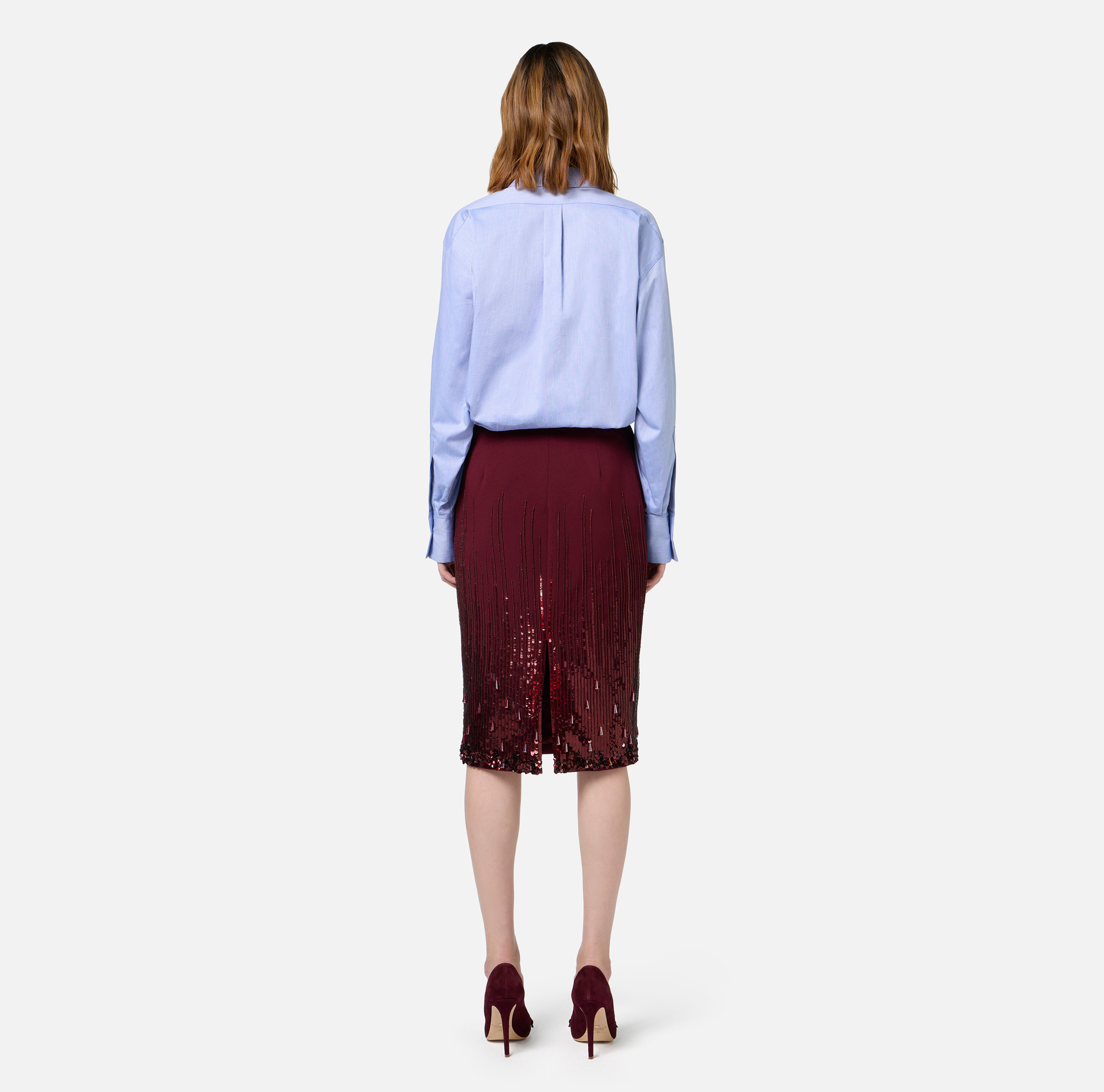 Falda midi de crepé bordado con lentejuelas - Elisabetta Franchi® Outlet