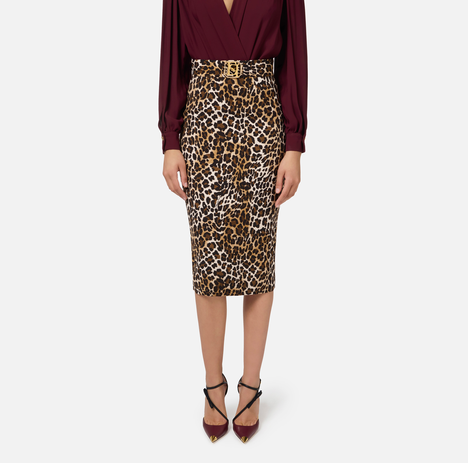 Animalier crêpe midi skirt - Elisabetta Franchi® Outlet