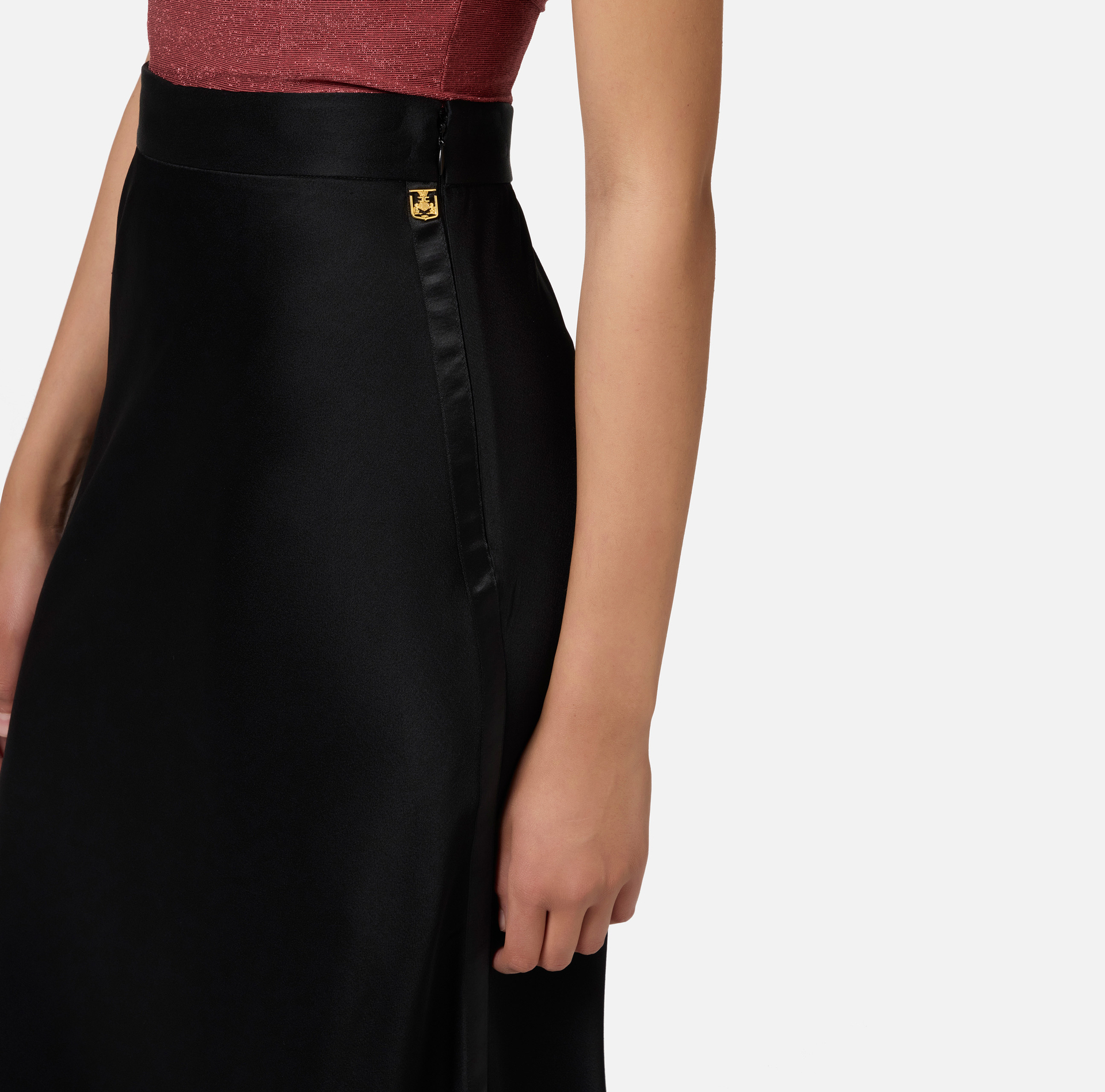Falda midi de satén con bandas de raso - Elisabetta Franchi® Outlet