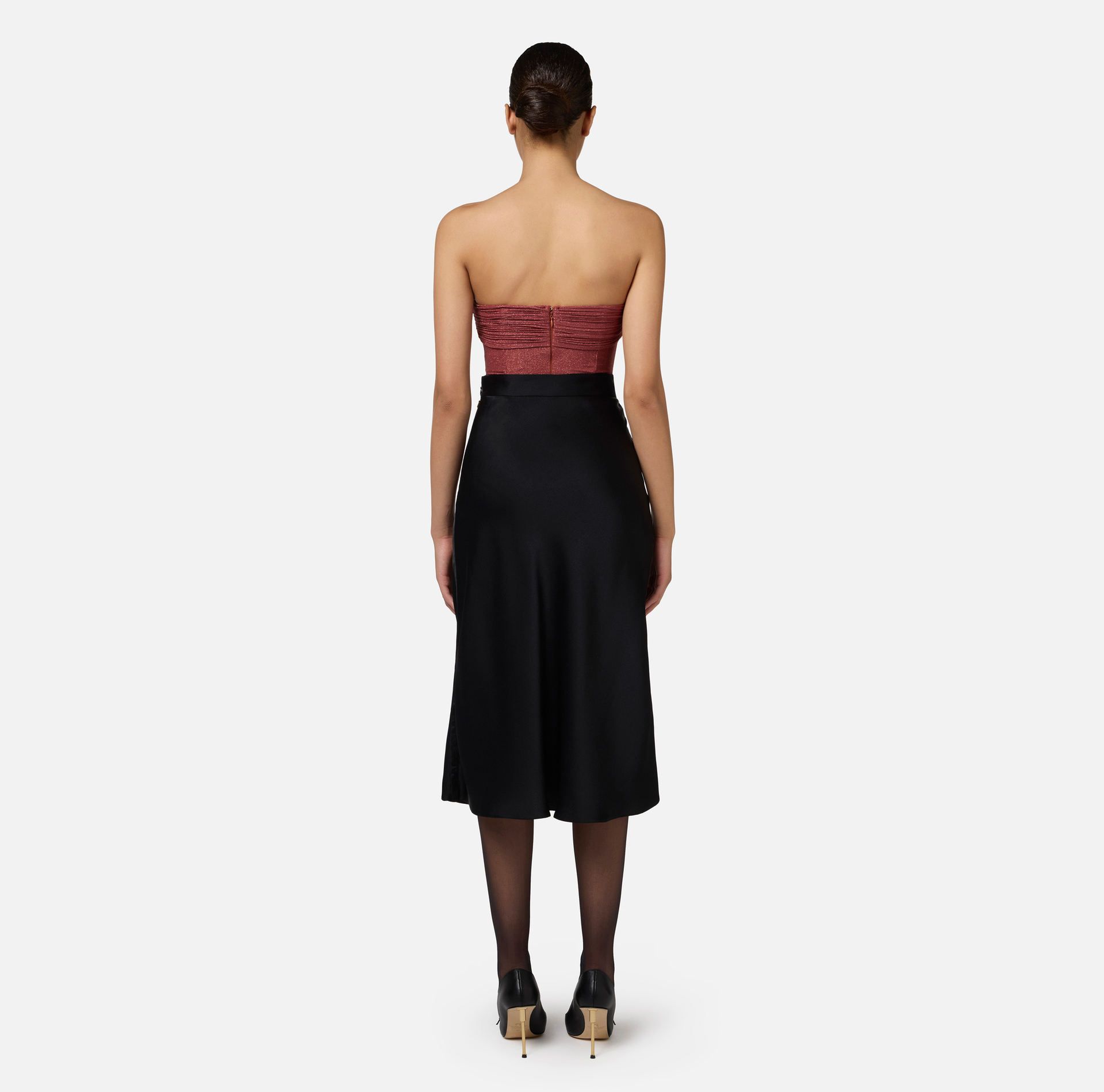 Falda midi de satén con bandas de raso - Elisabetta Franchi® Outlet