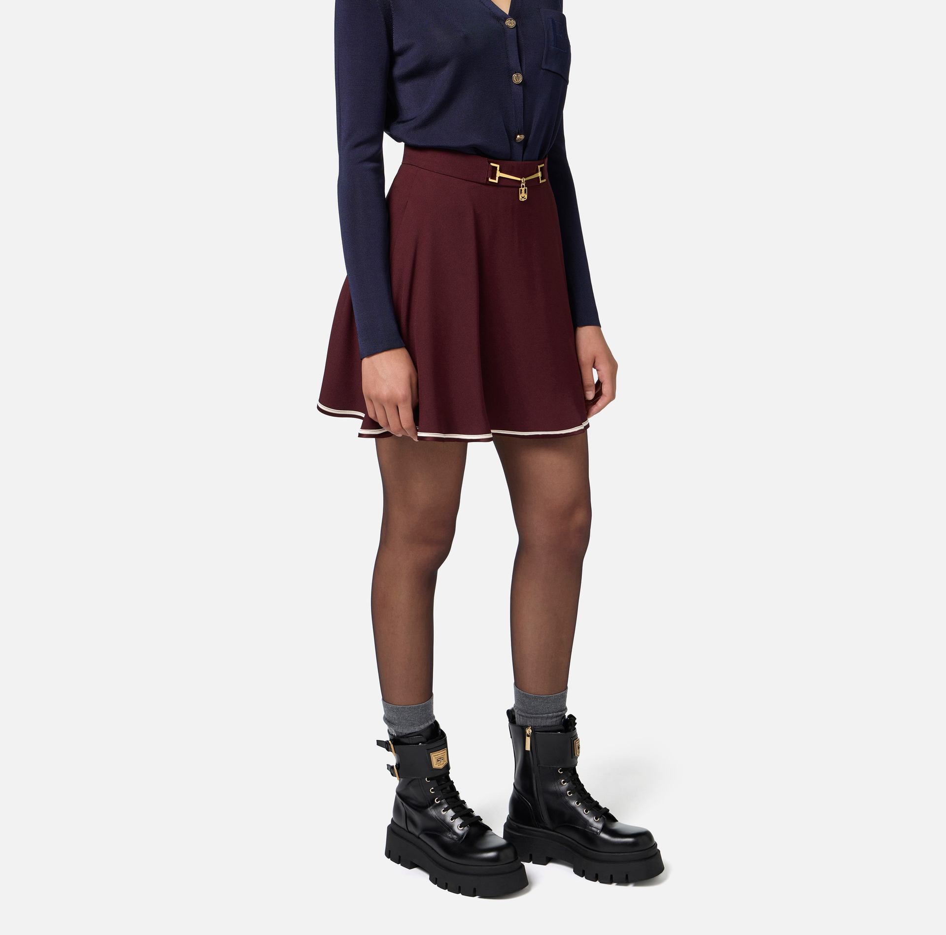 Circle miniskirt in crêpe fabric with horsebit - Elisabetta Franchi® Outlet