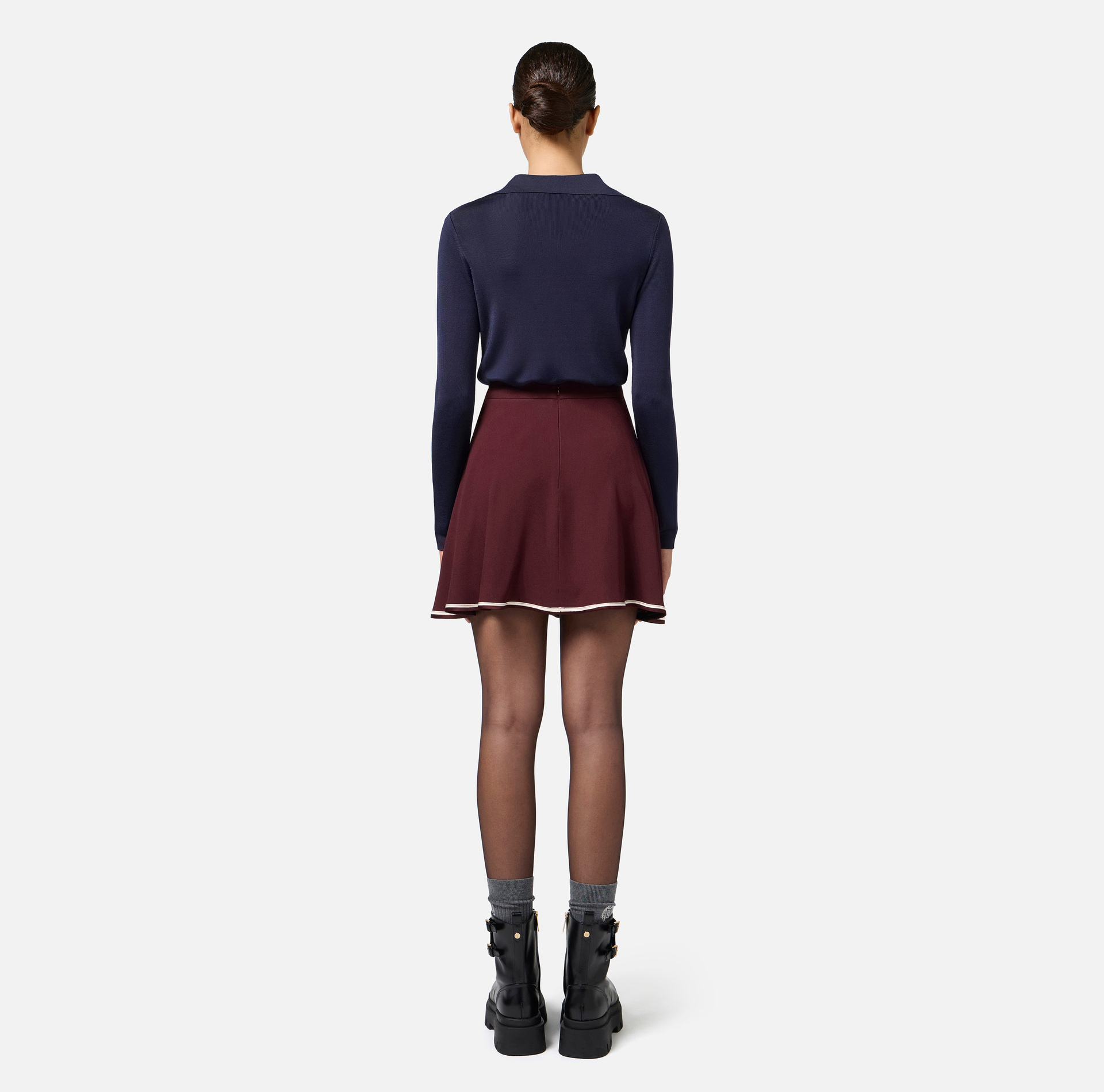 Circle miniskirt in crêpe fabric with horsebit - Elisabetta Franchi® Outlet
