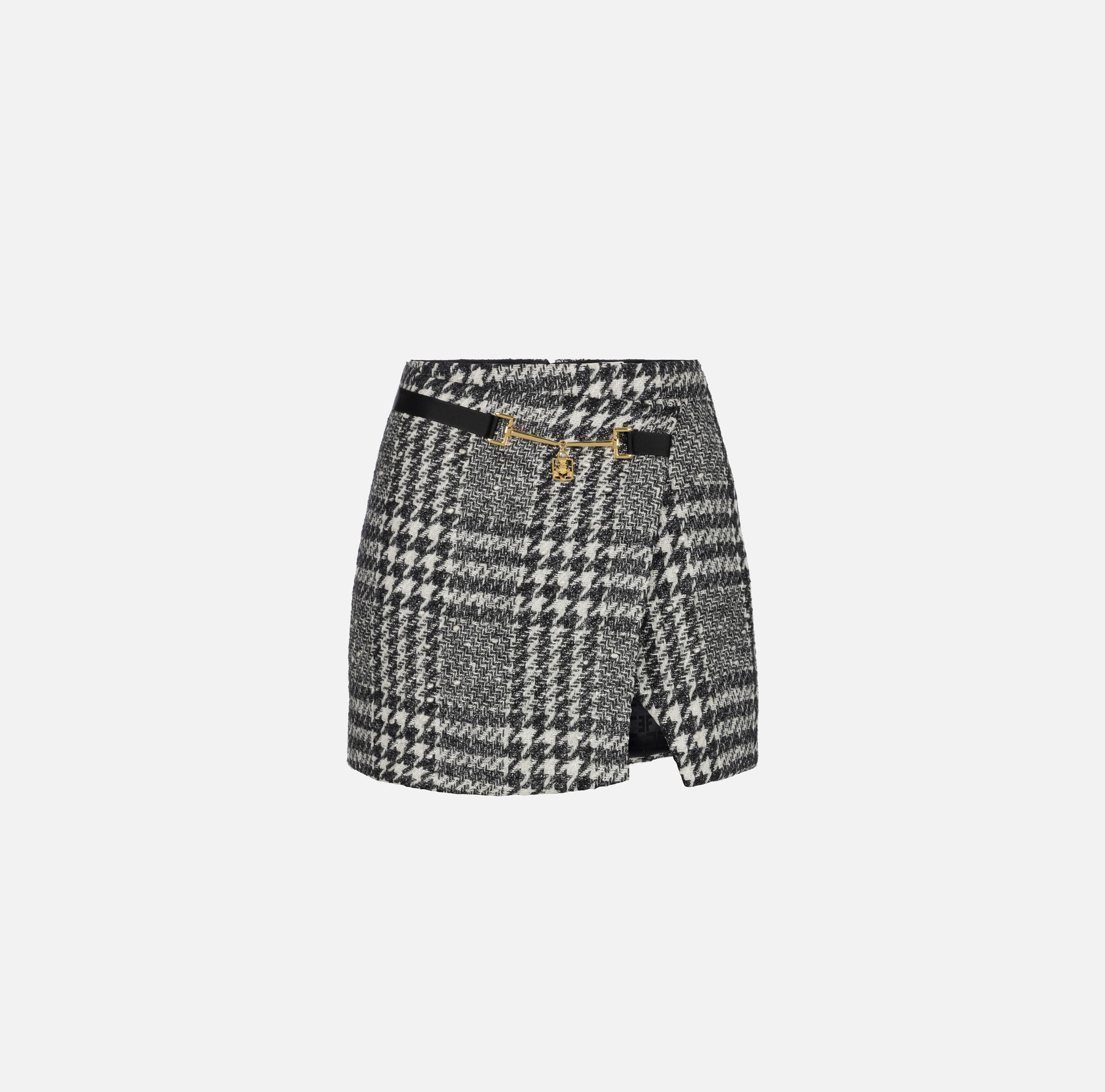 Mini-jupe portefeuille en tweed laminé - Elisabetta Franchi® Outlet