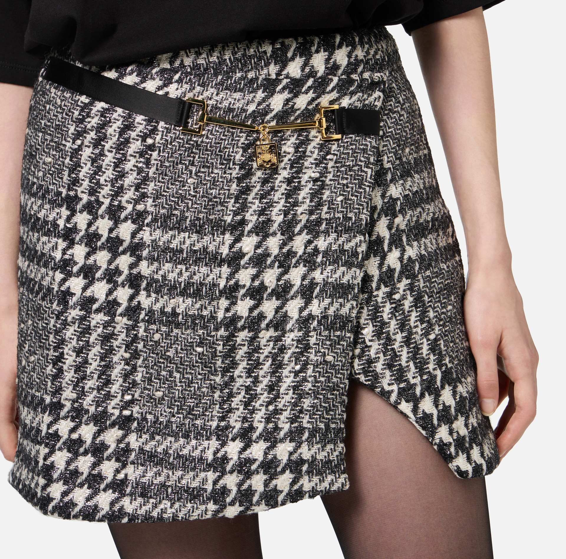 Mini-jupe portefeuille en tweed laminé - Elisabetta Franchi® Outlet