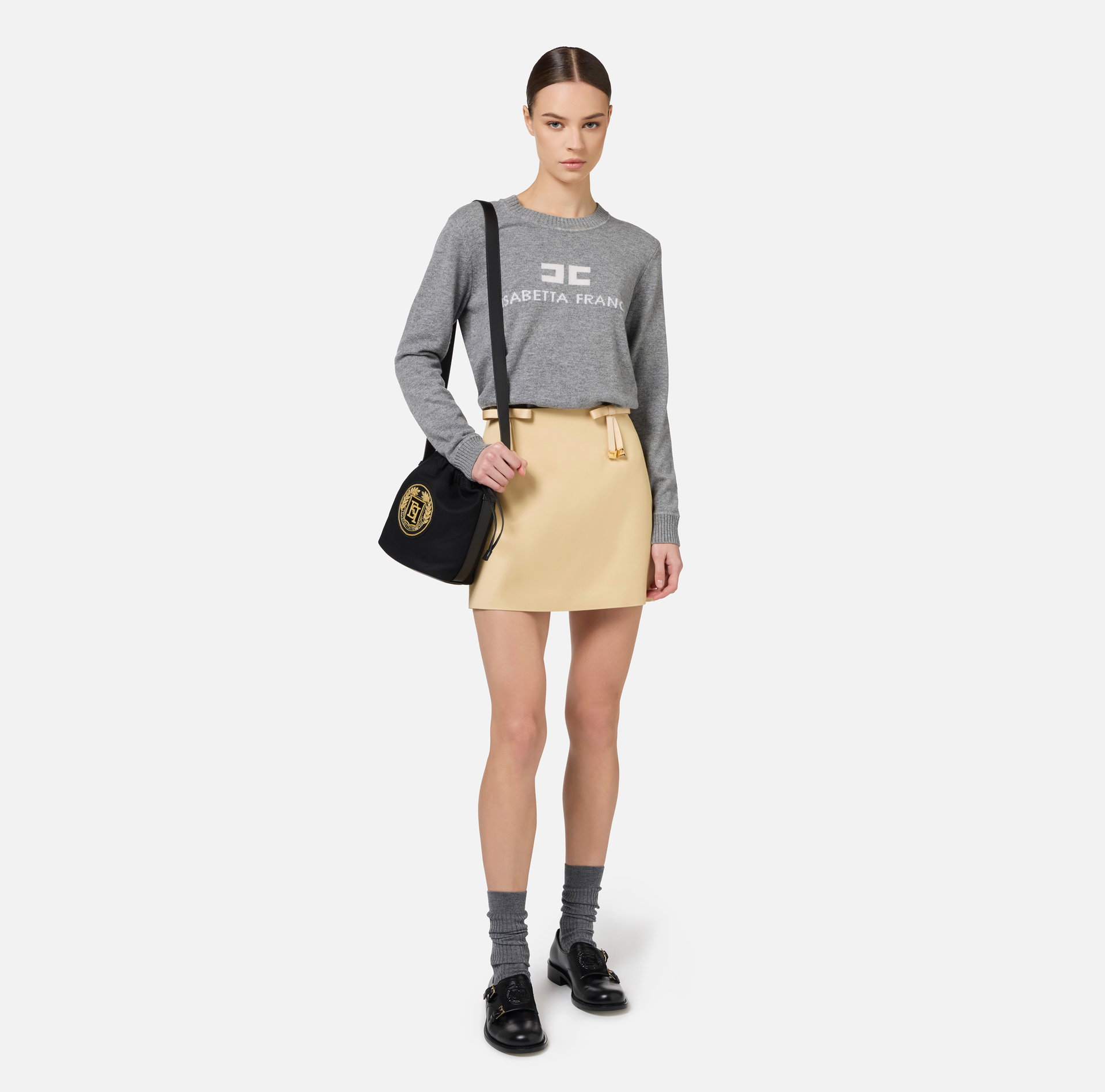 Satin miniskirt with bows - Elisabetta Franchi® Outlet
