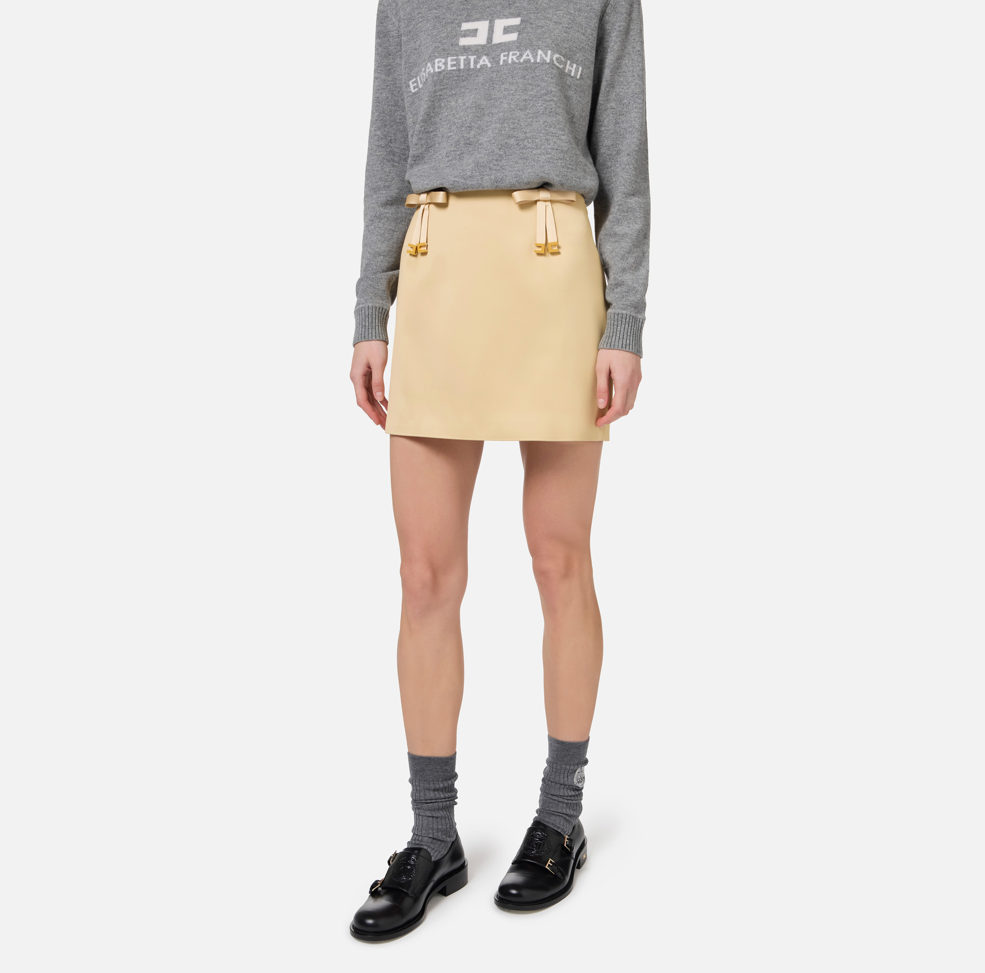 Satin miniskirt with bows - Elisabetta Franchi® Outlet