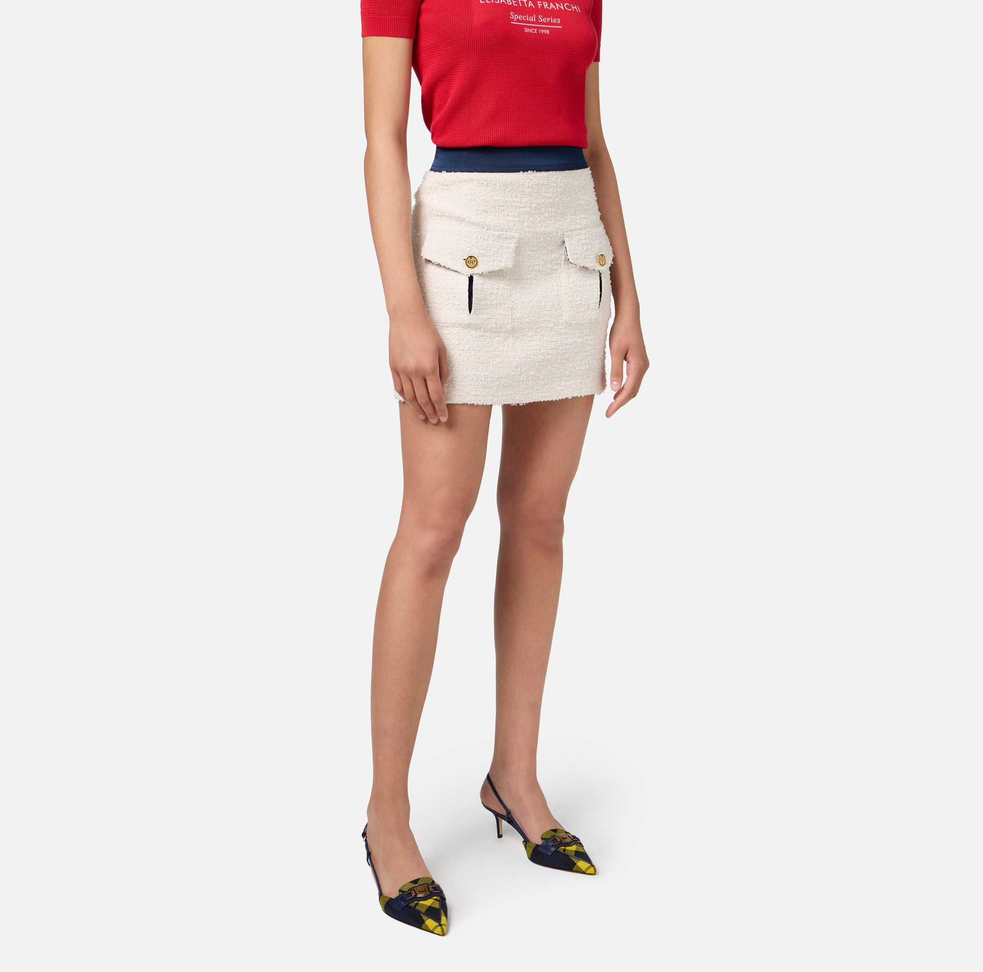 Tweed miniskirt with pockets - Elisabetta Franchi® Outlet