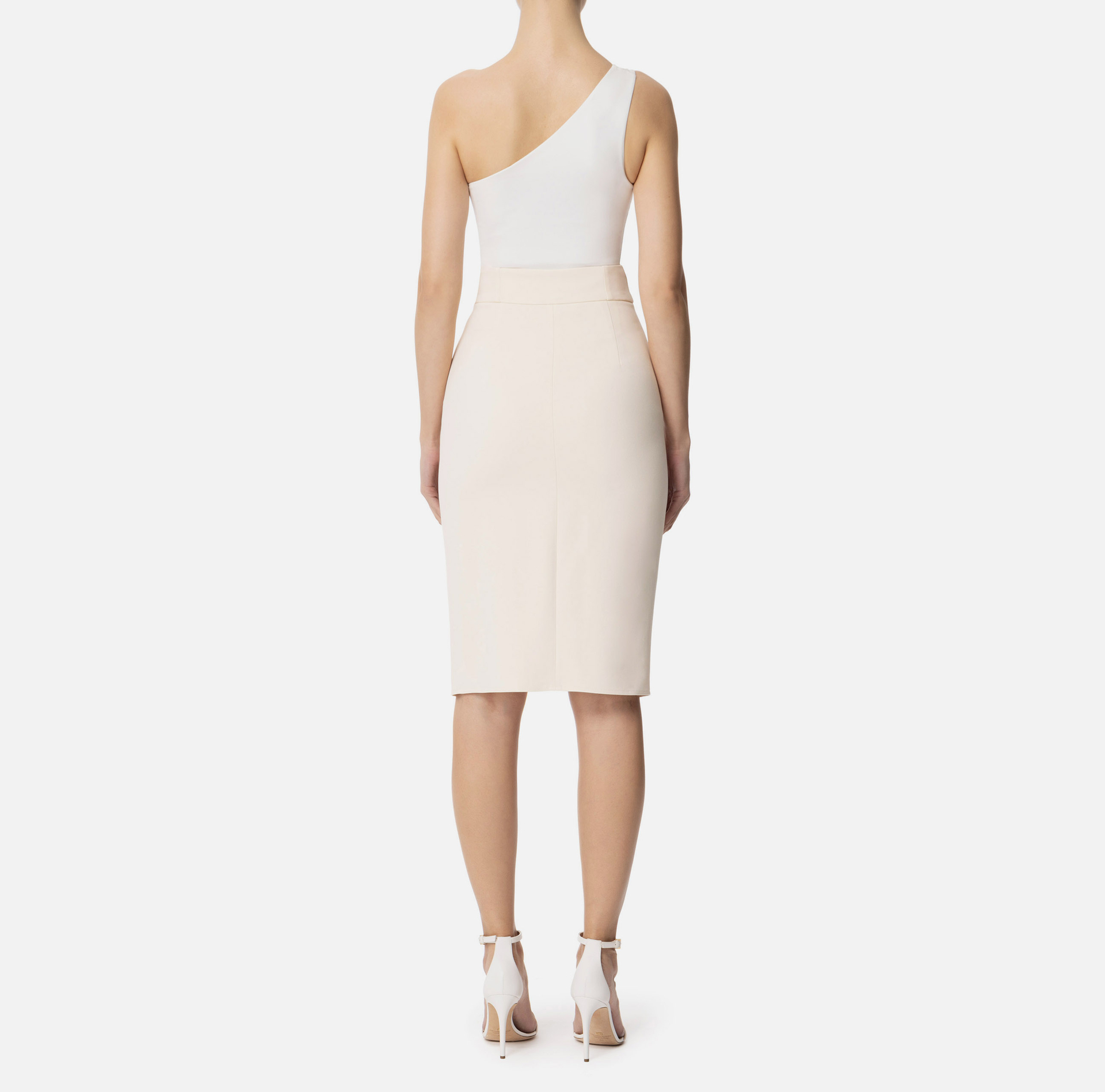 Midi skirt in stretch crêpe fabric with logo plaque | Elisabetta Franchi® Outlet