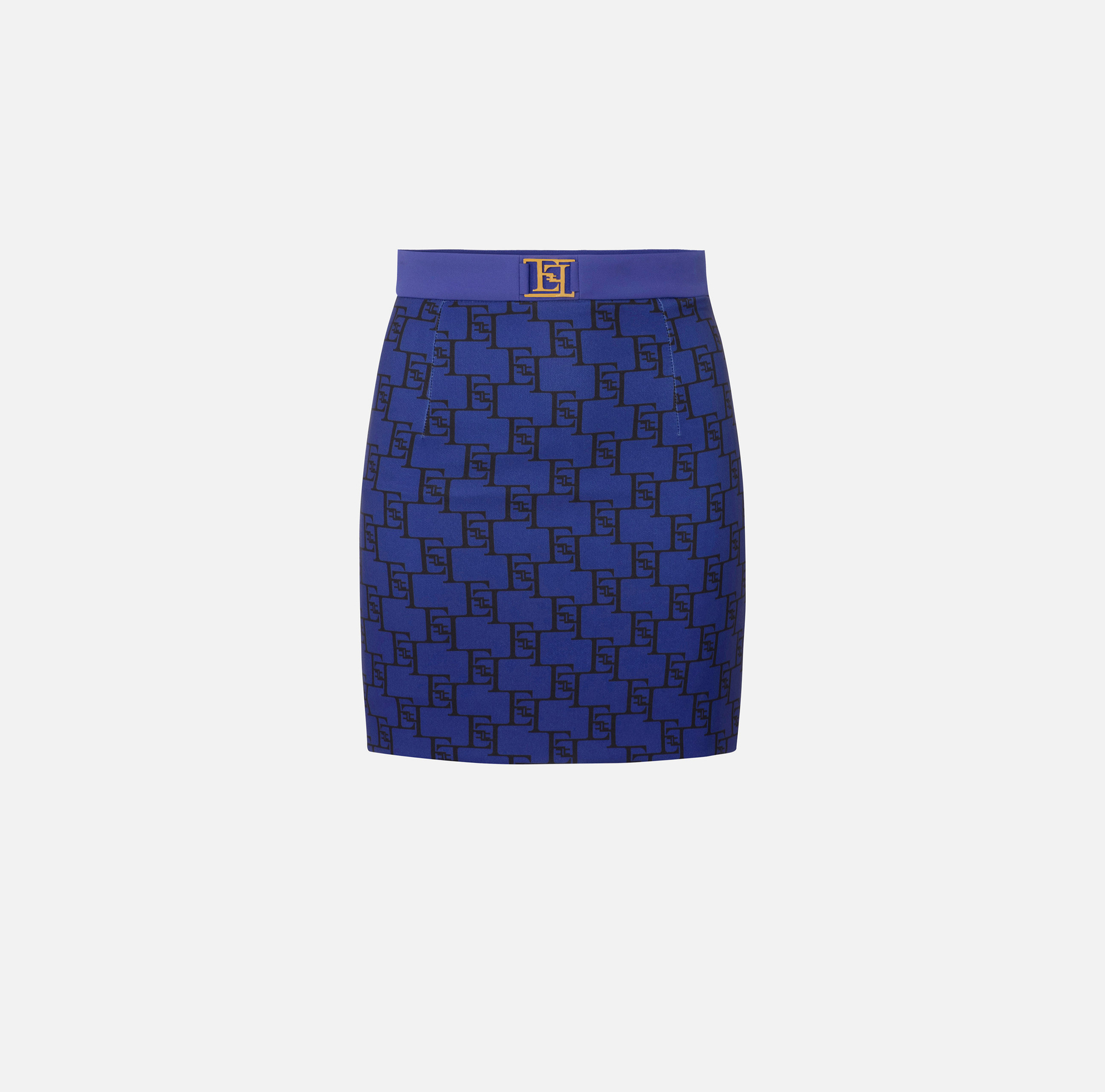 Stretch crêpe mini skirt with logo print - Elisabetta Franchi® Outlet