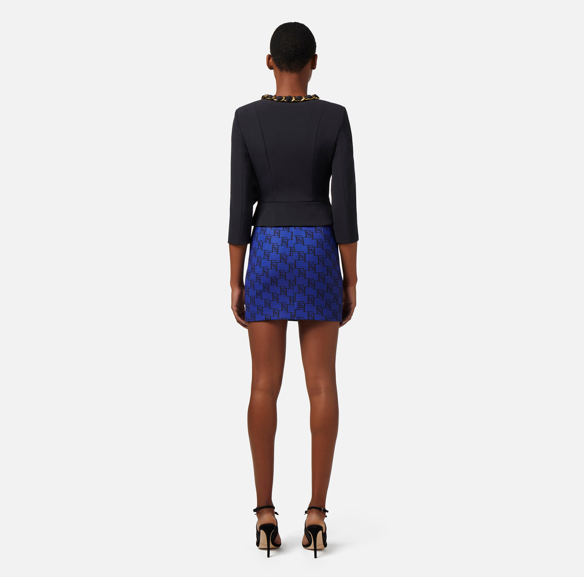 Stretch crêpe mini skirt with logo print - Elisabetta Franchi® Outlet