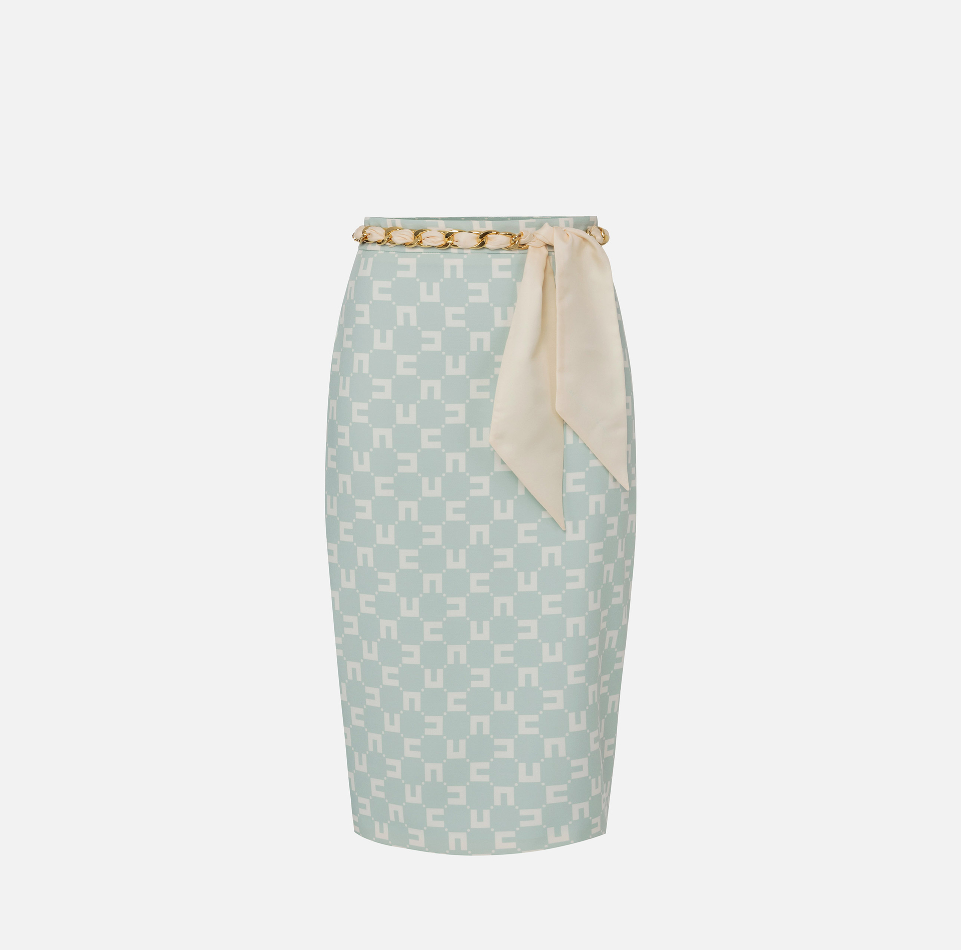 Jupe mi-mollet en crêpe stretch imprimé logo avec ceinture foulard | Elisabetta Franchi® Outlet